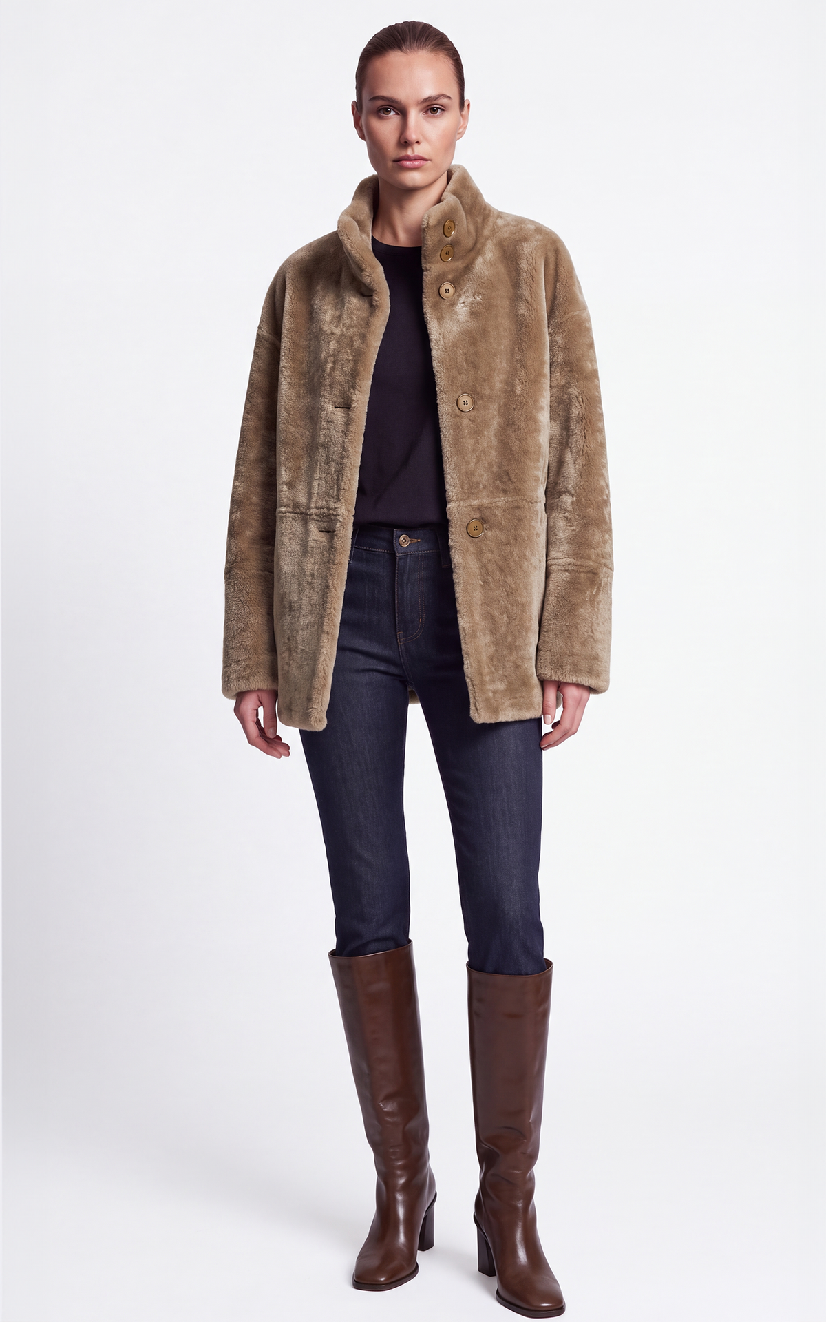 Veste peau lainée réversible Jude camel 4