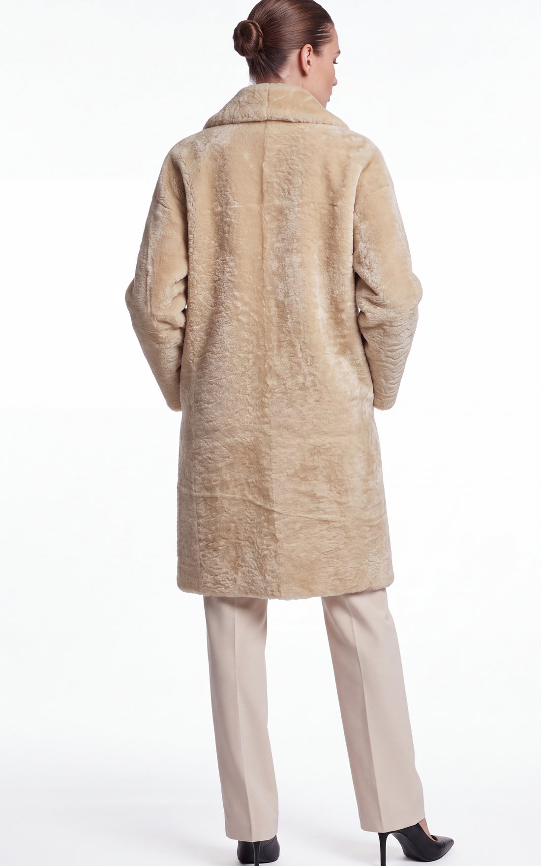 Manteau long peau lainée Izel beige