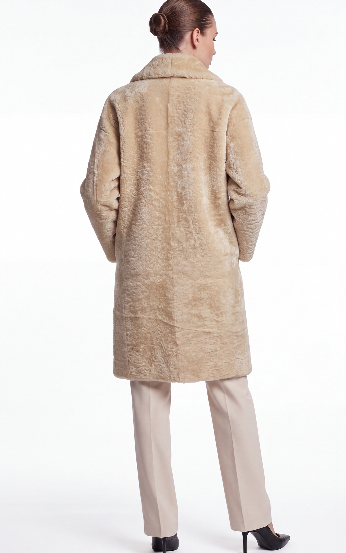 Manteau long peau lainée Izel beige