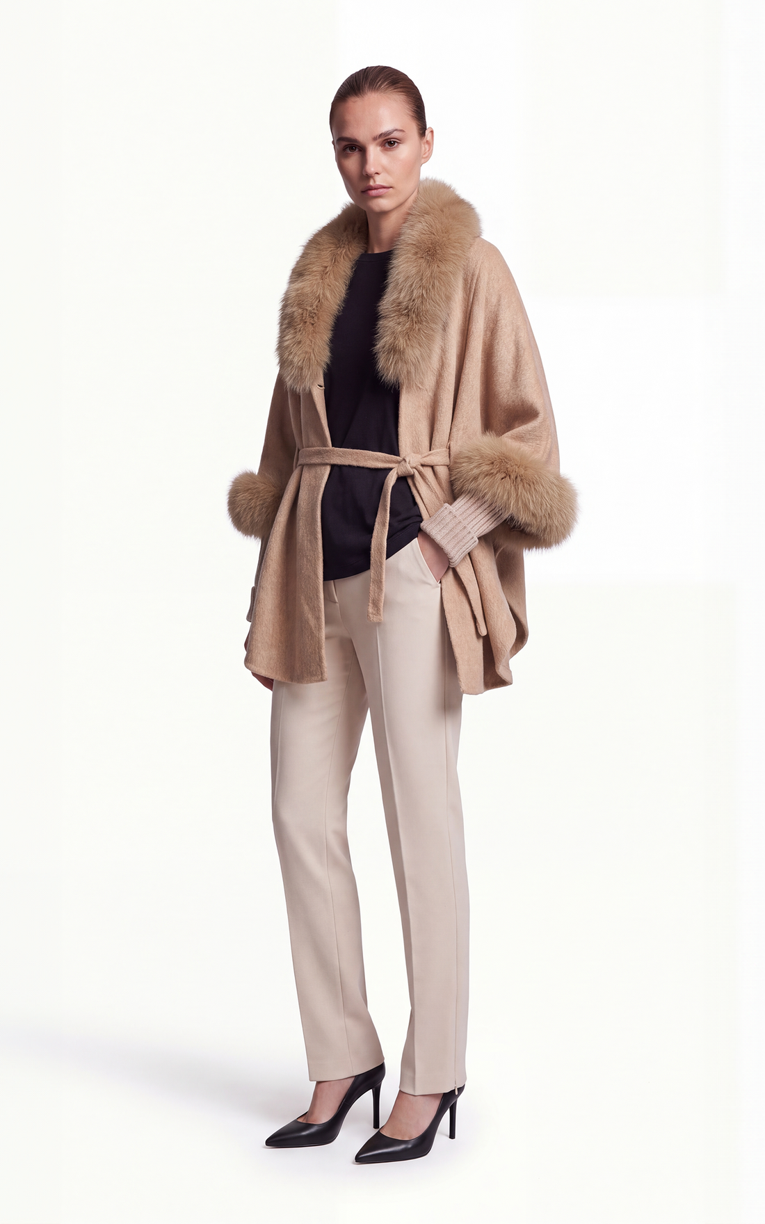 Cape en laine et cachemire Jamabi camel