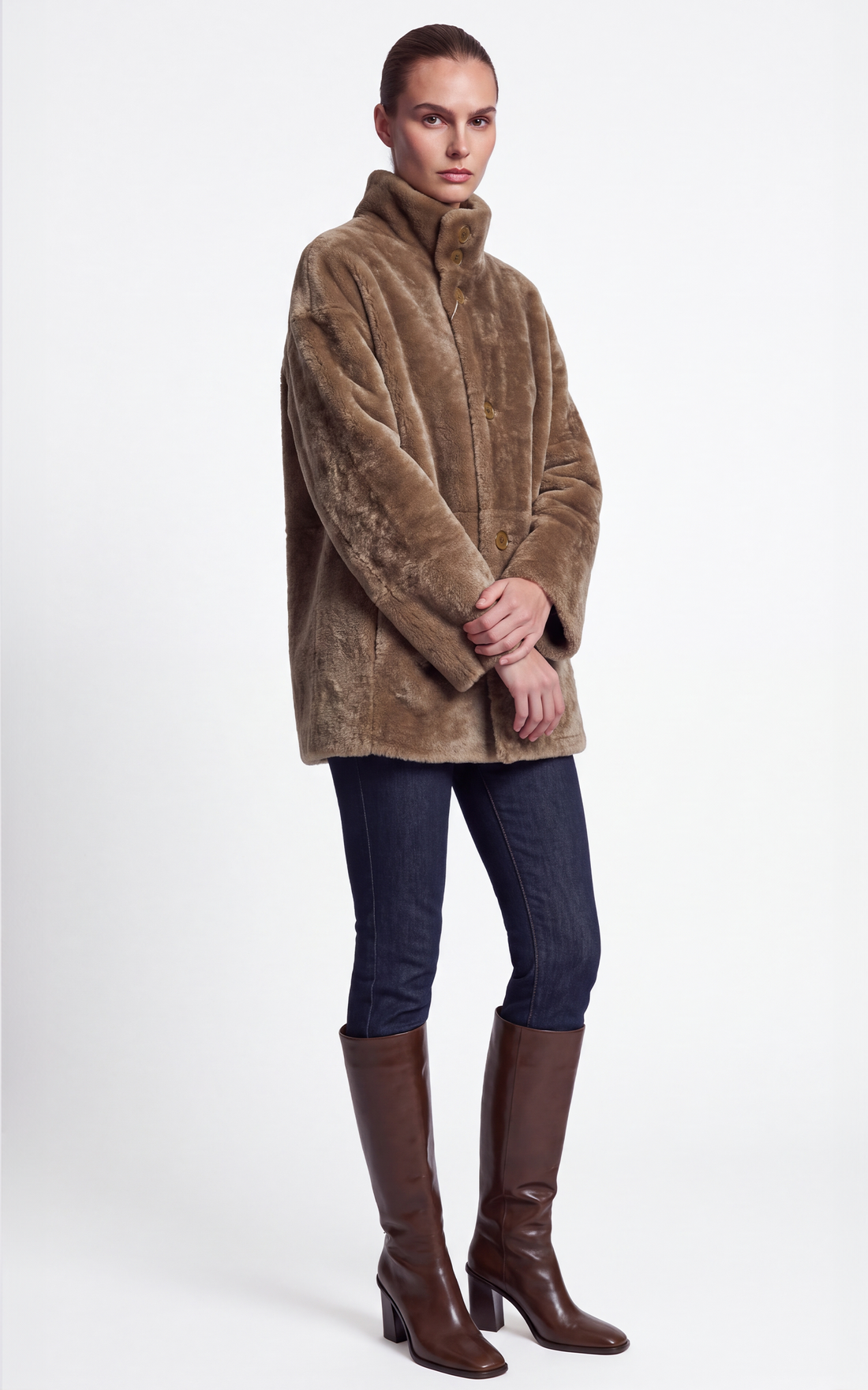 Veste peau lainée réversible Jude camel