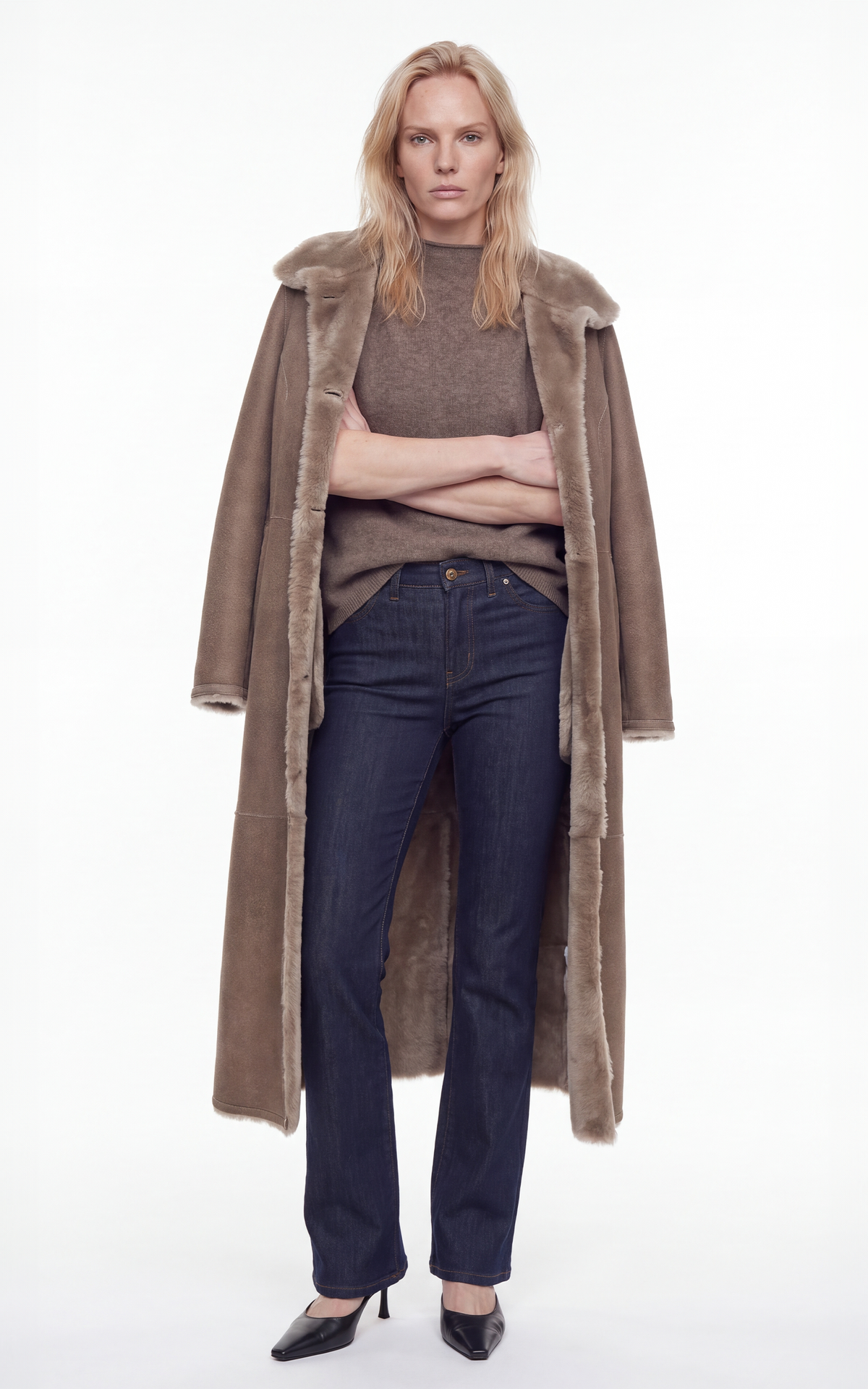 Manteau peau lainée réservible Flora beige