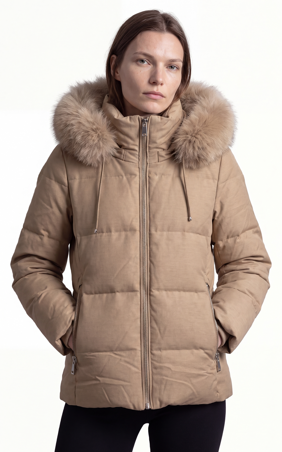 Doudoune à capuche avec fourrure Jadaba beige