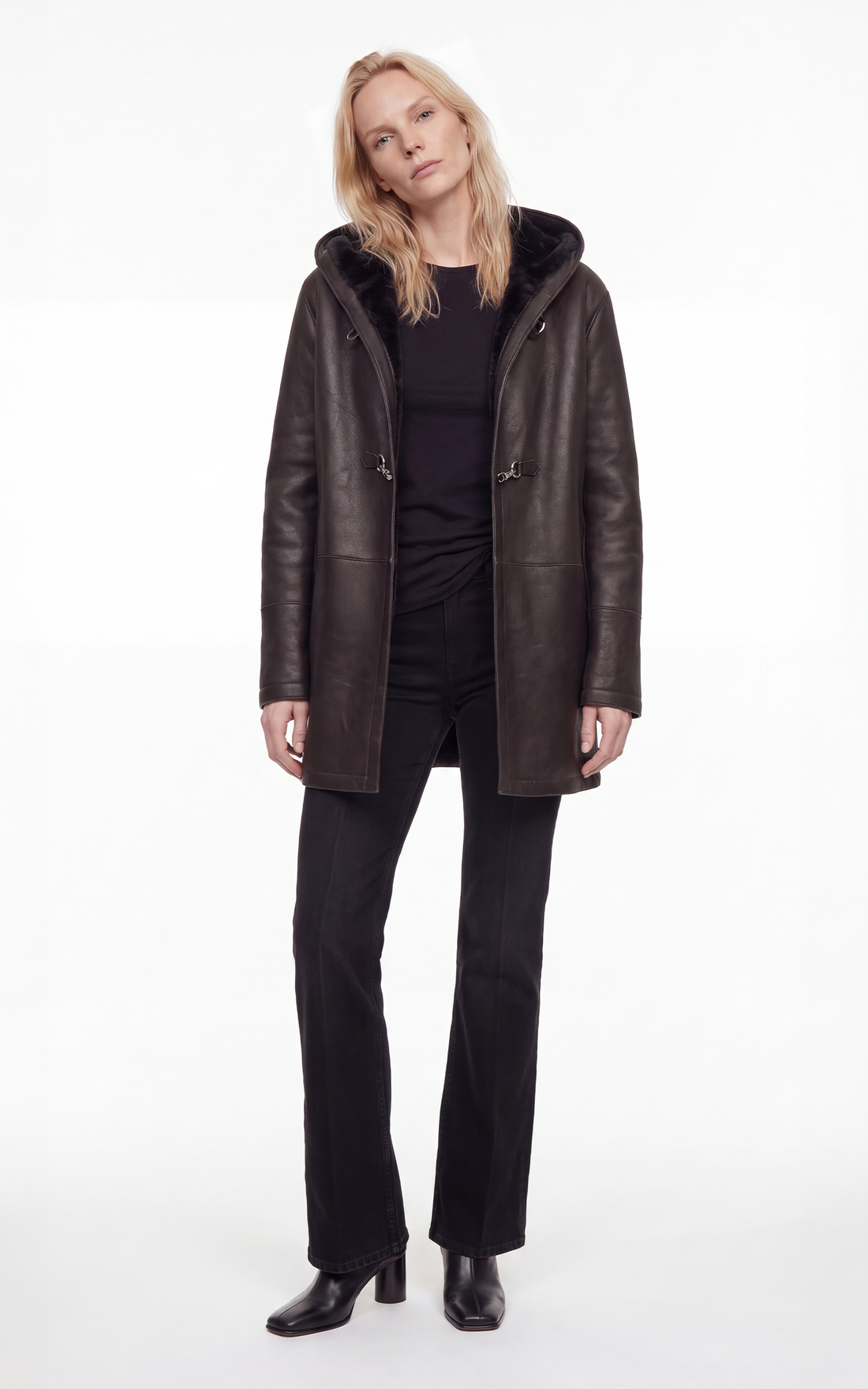Veste peau lainée marron