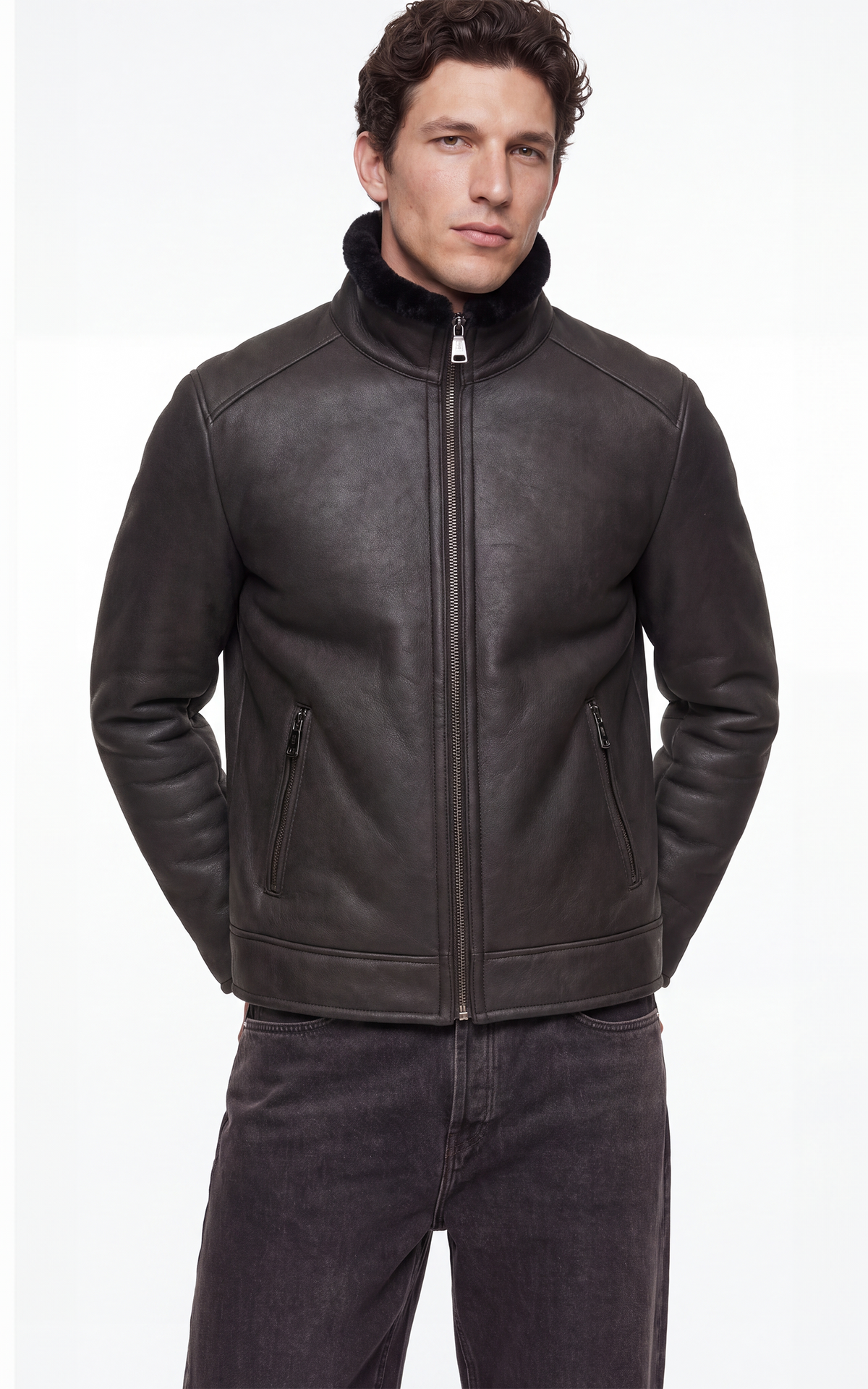 Blouson peau lainée Hank noir 1