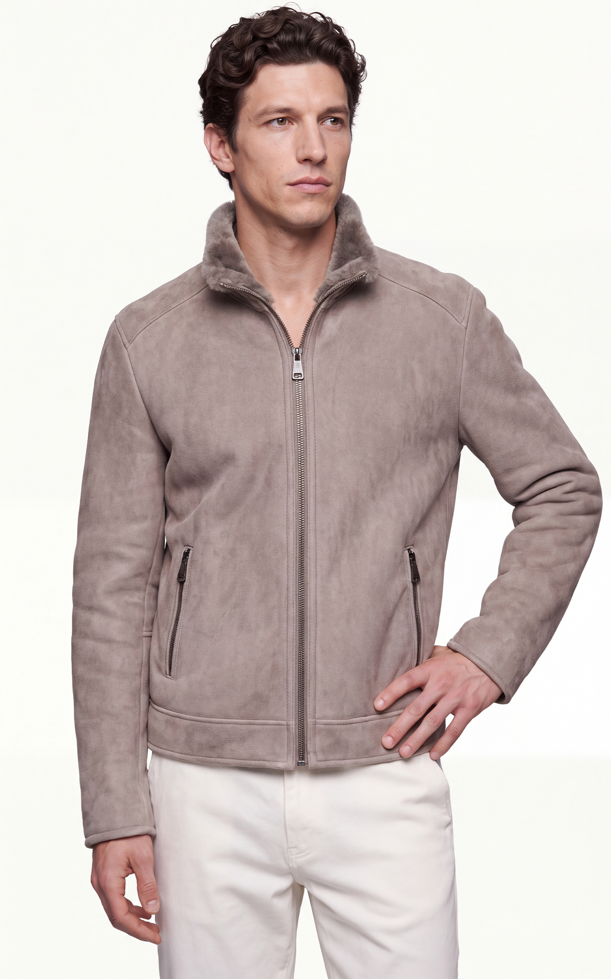 Blouson peau lainée Hank Suede gris