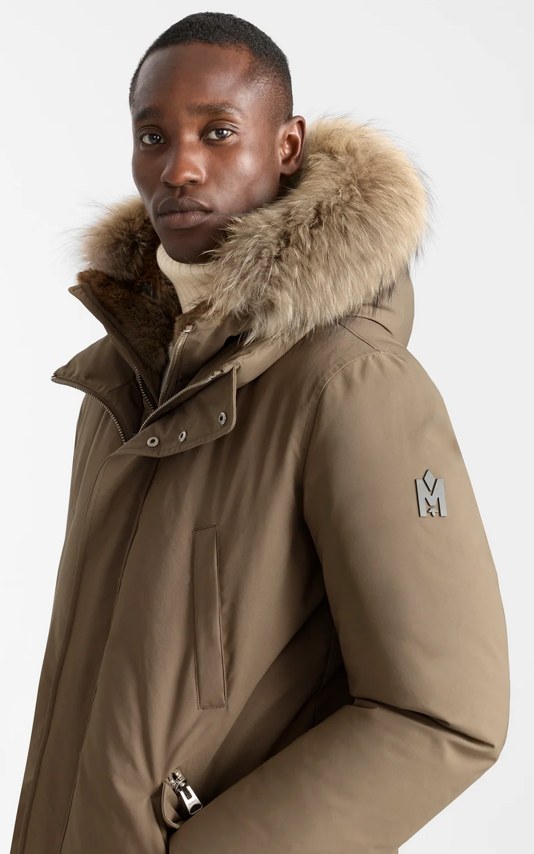 Parka 2-en-1 en duvet à capuche et col en fourrure Edward-F taupe