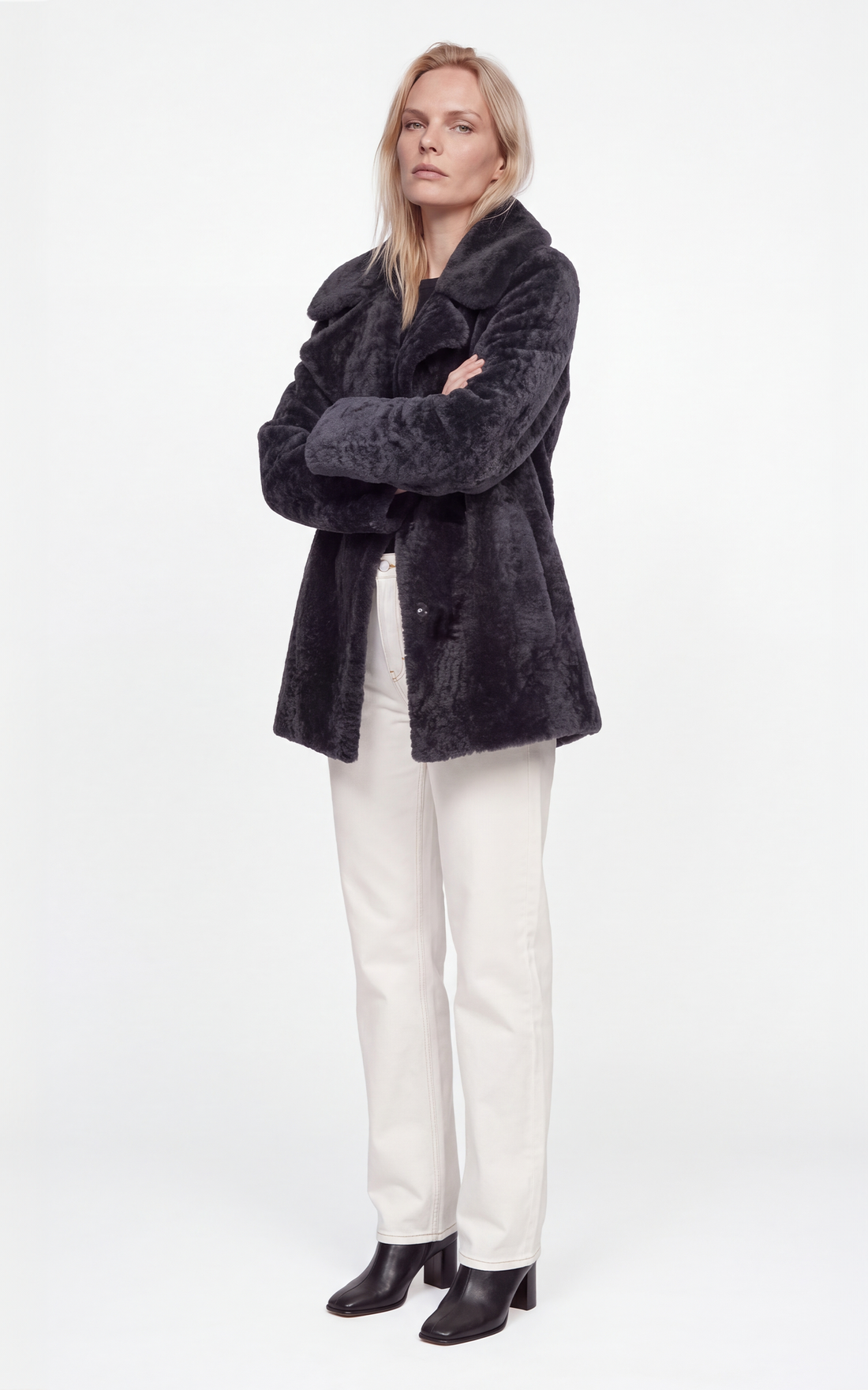 Veste peau lainée Janka bleu marine