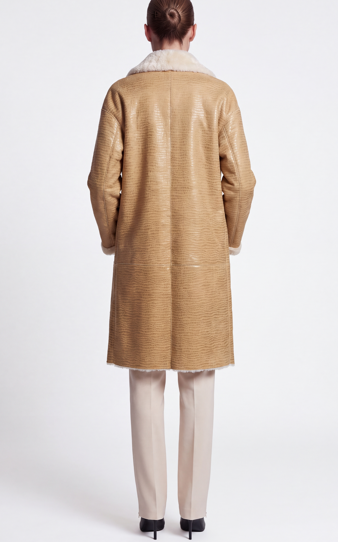 Manteau long peau lainée Izel beige