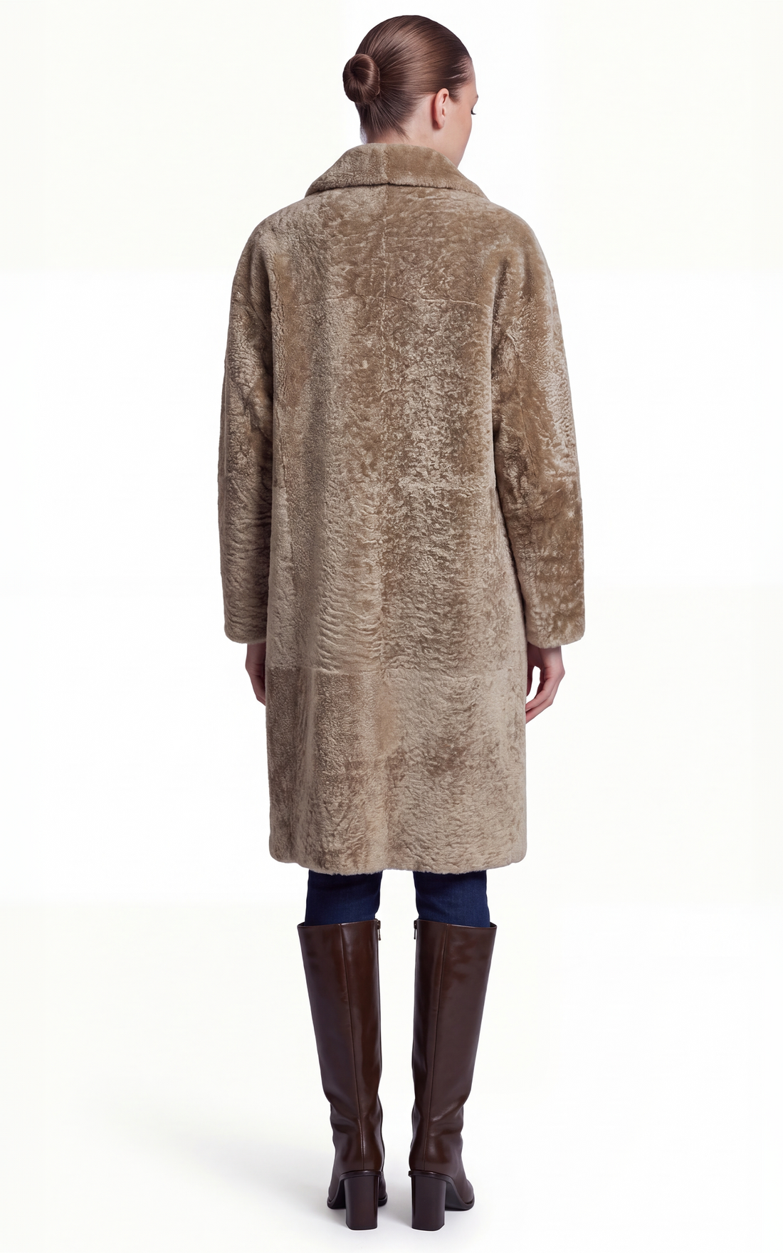 Manteau long peau lainée agneau Jemila camel