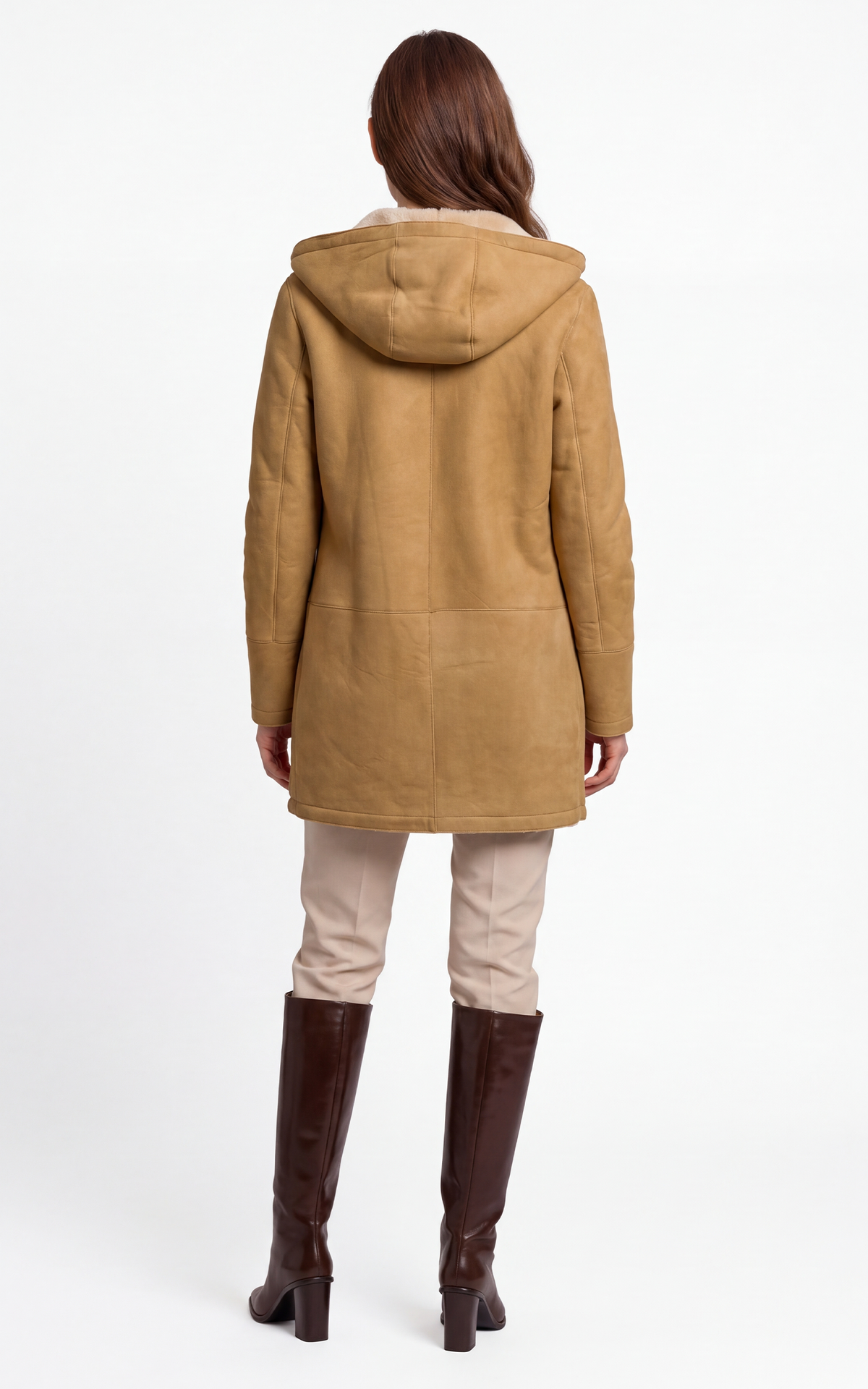 Manteau peau lainée 3/4 marron cognac 4