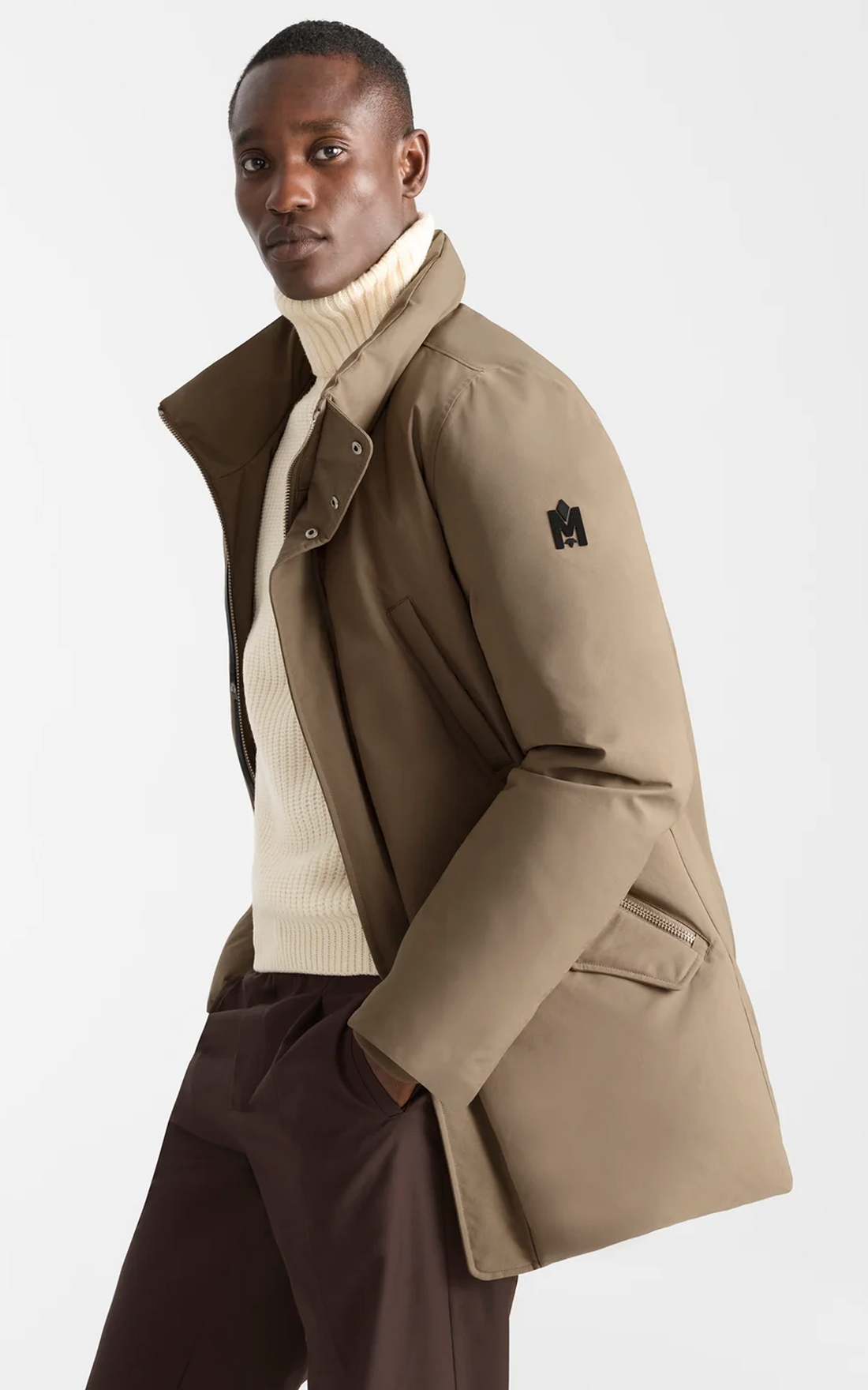 Parka 2-en-1 en duvet à capuche et col en fourrure Edward-F taupe