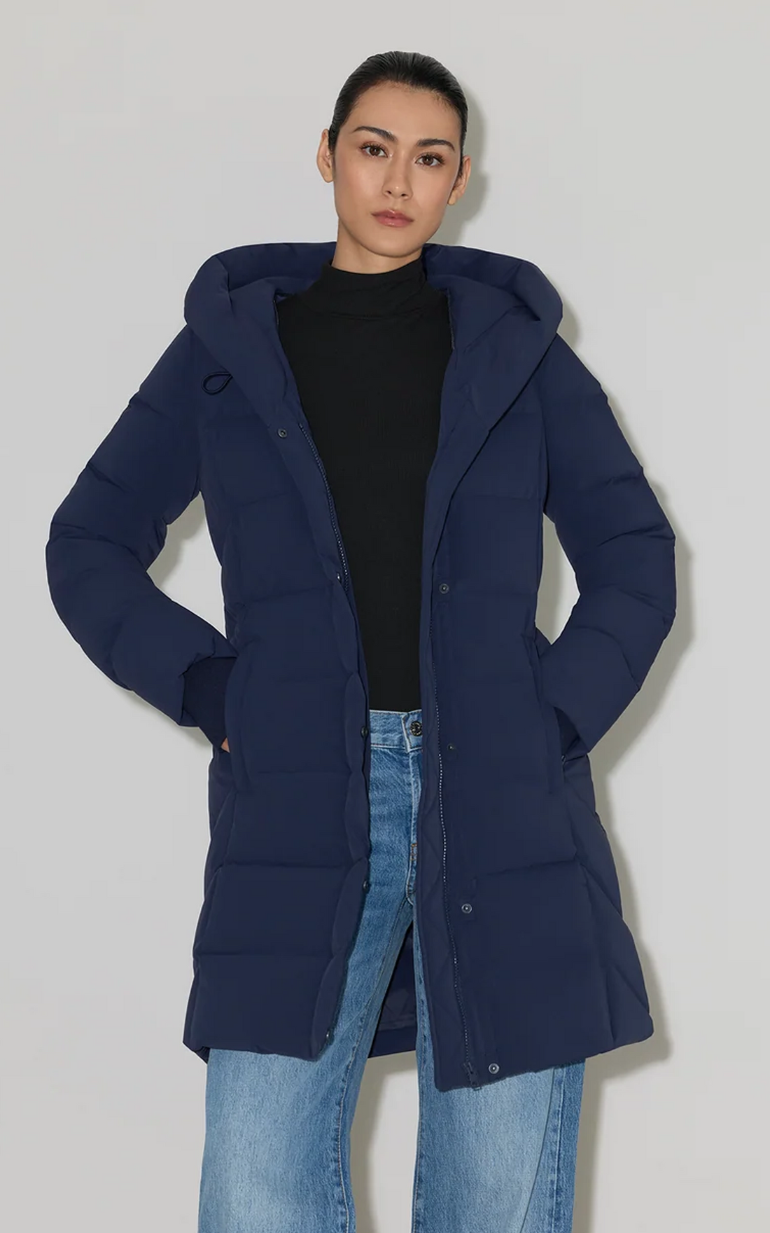 Doudoune longue à capuche Sonny-U bleu foncé