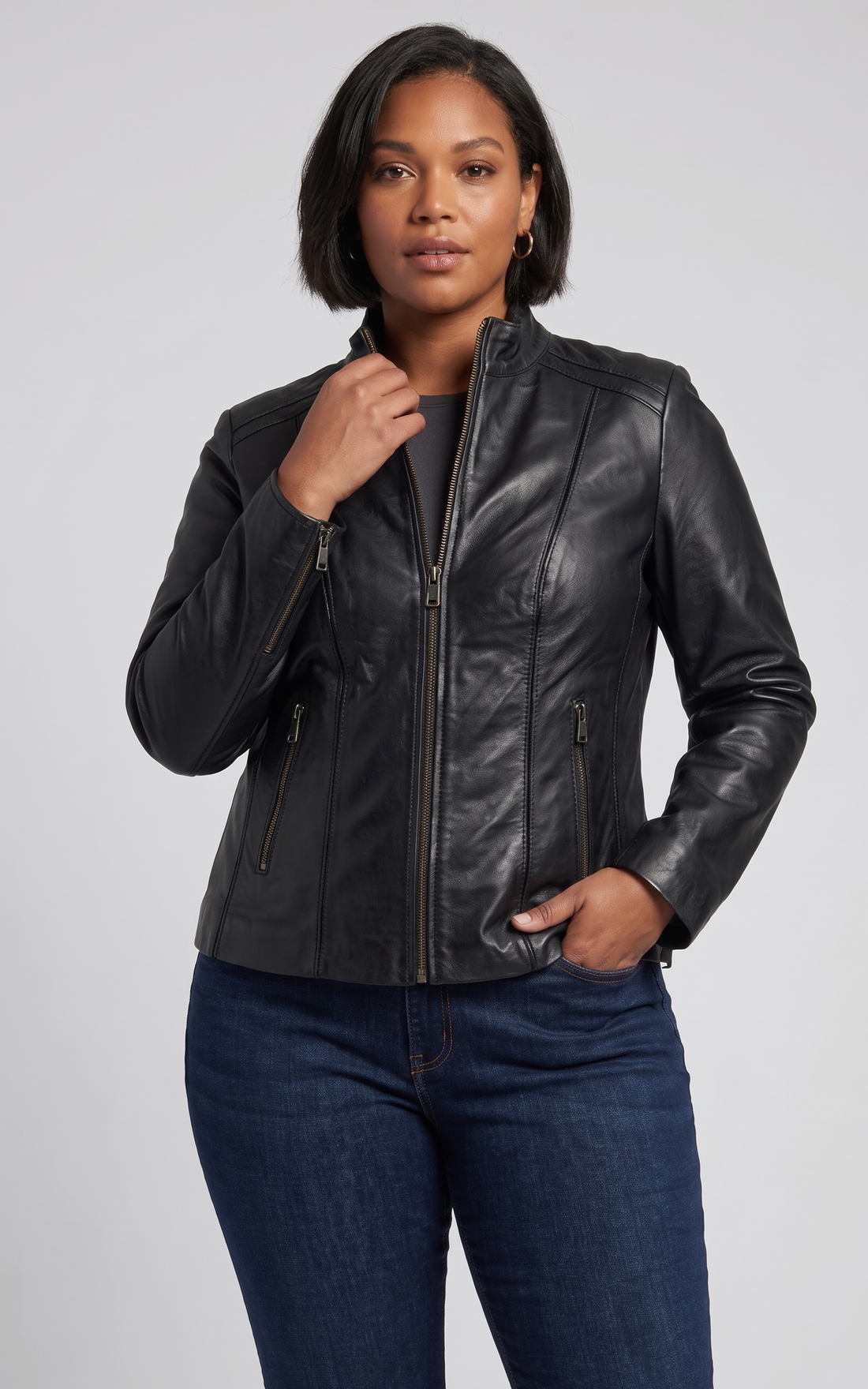 Blouson en cuir confort Haven noir