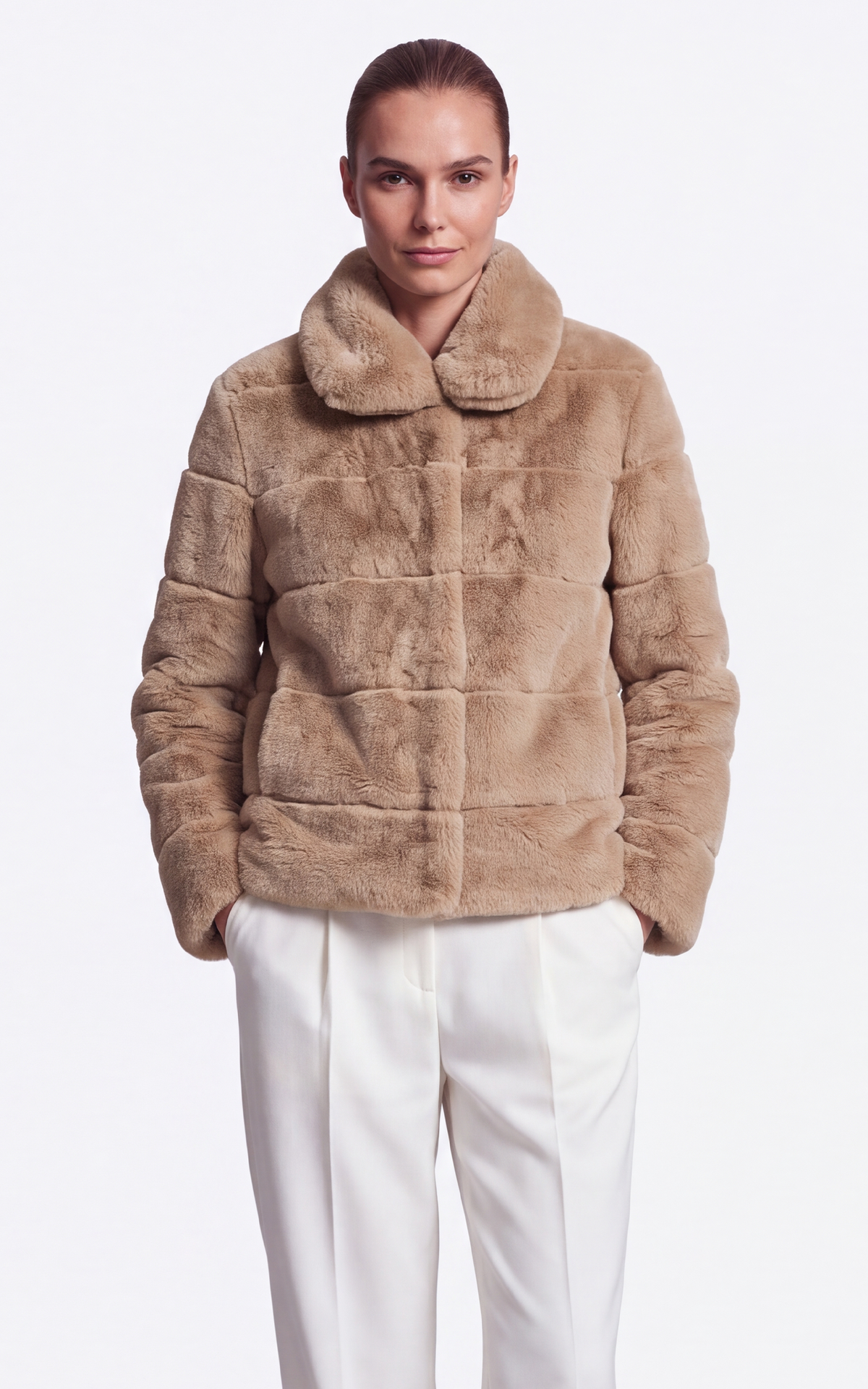 Veste en fourrure de lapin Rex beige
