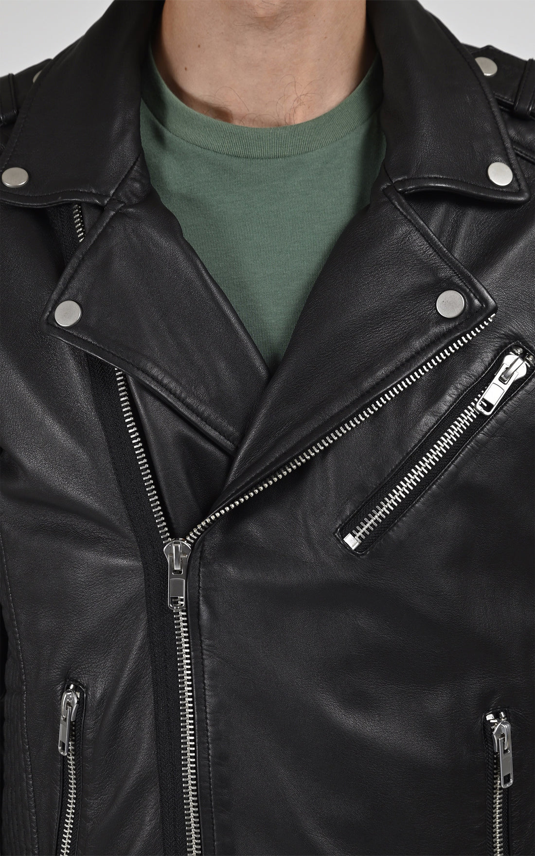 Perfecto Cuir Homme Serge pariente, modèle Hipster de couleur noir