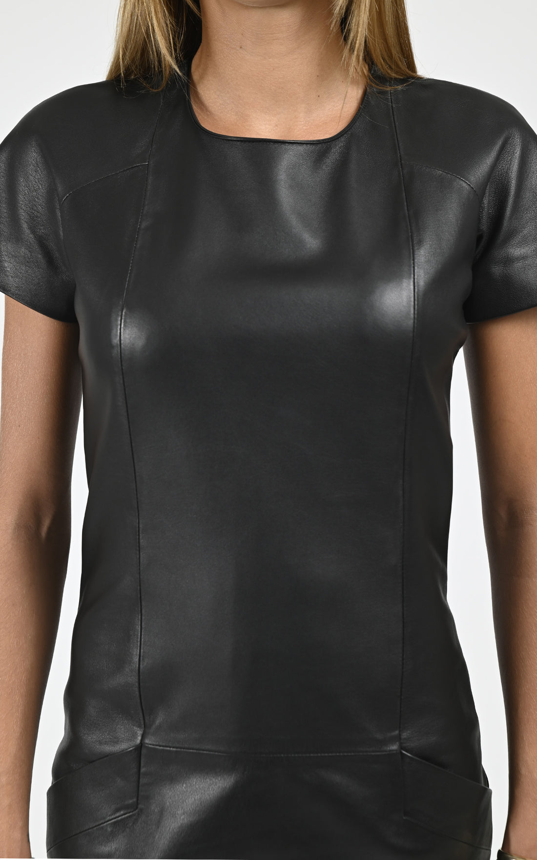 Robe cintrée cuir agneau noir