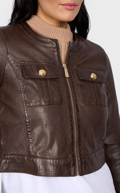 Veste courte cuir Susan marron