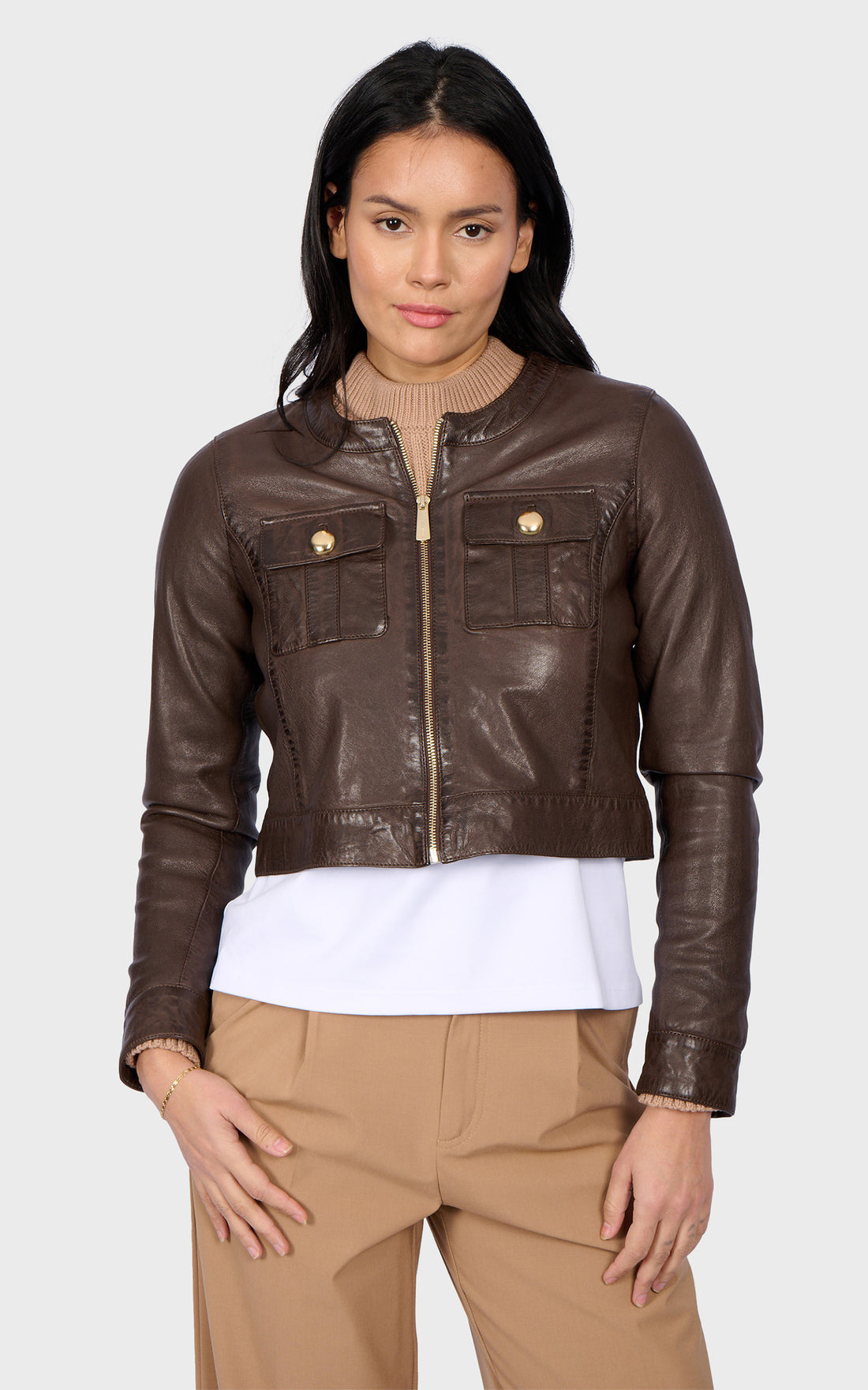Veste courte cuir Susan marron