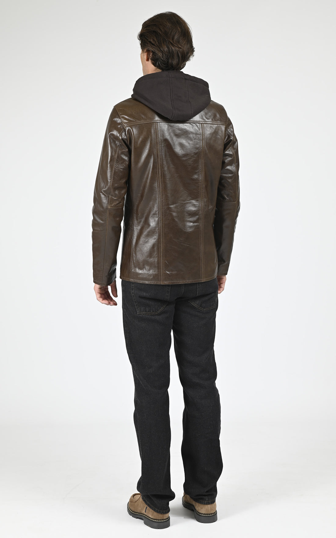 Veste capuche cuir Taggart marron
