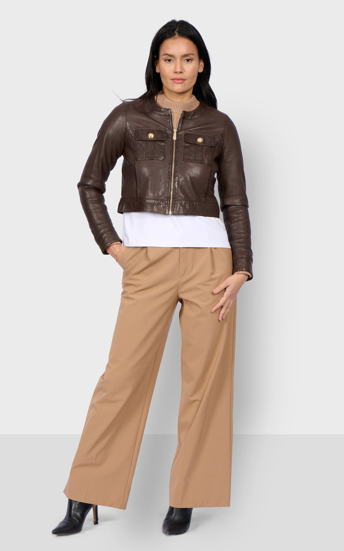 Veste courte cuir Susan marron