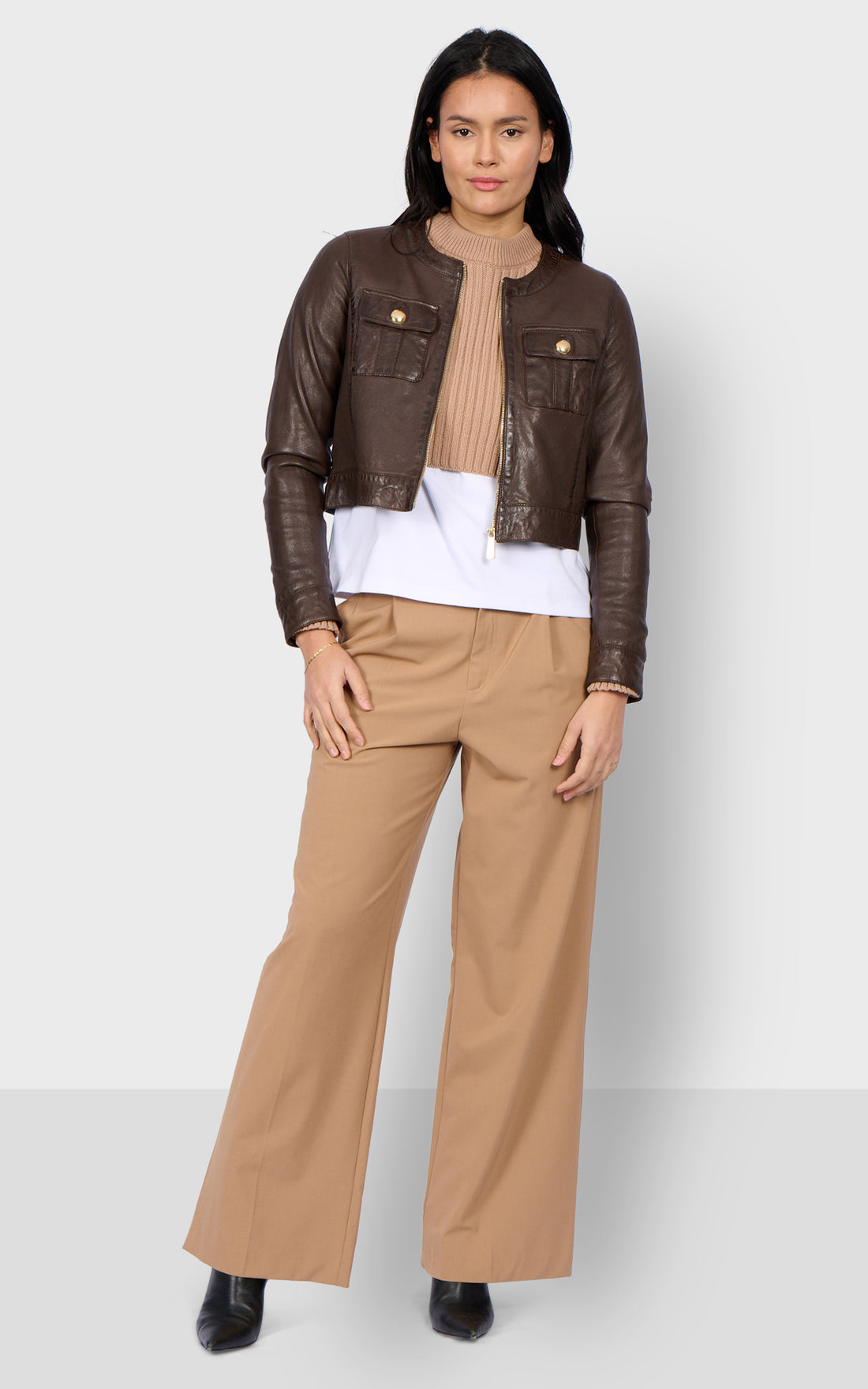 Veste courte cuir Susan marron