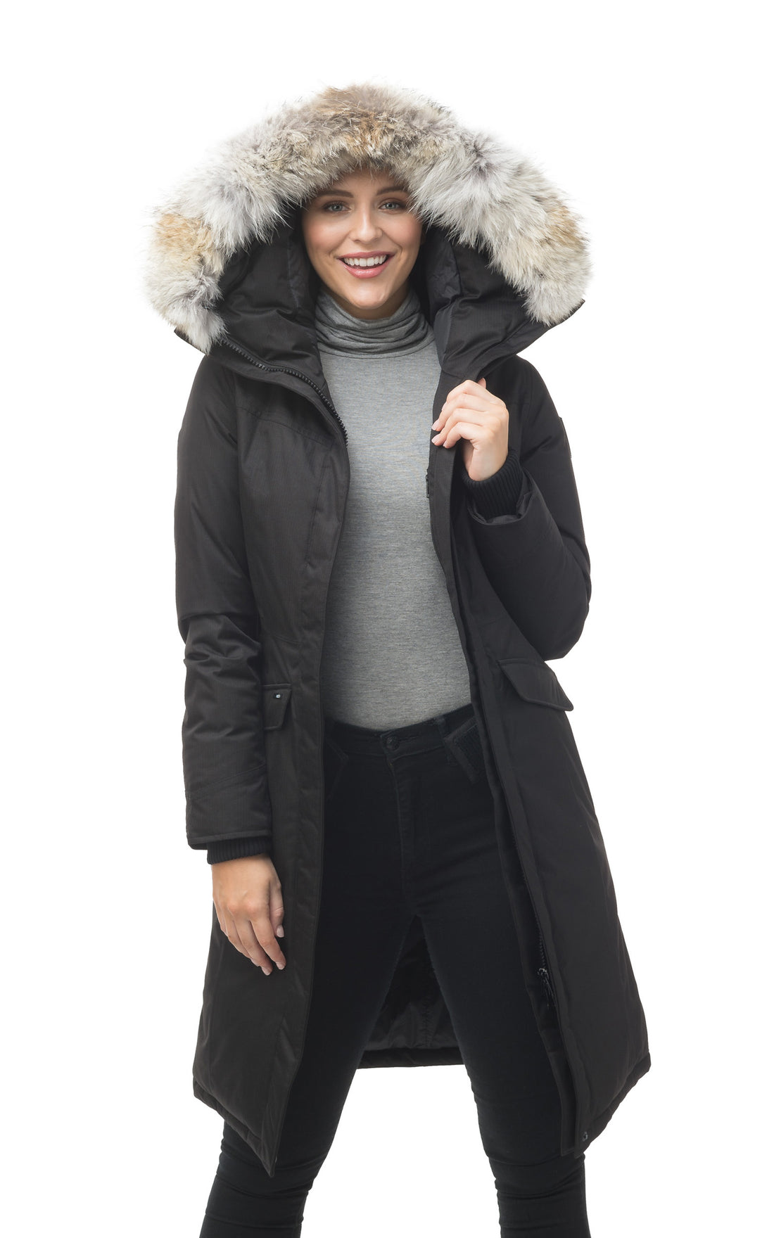 Doudoune longue avec fourrure Morgan noir