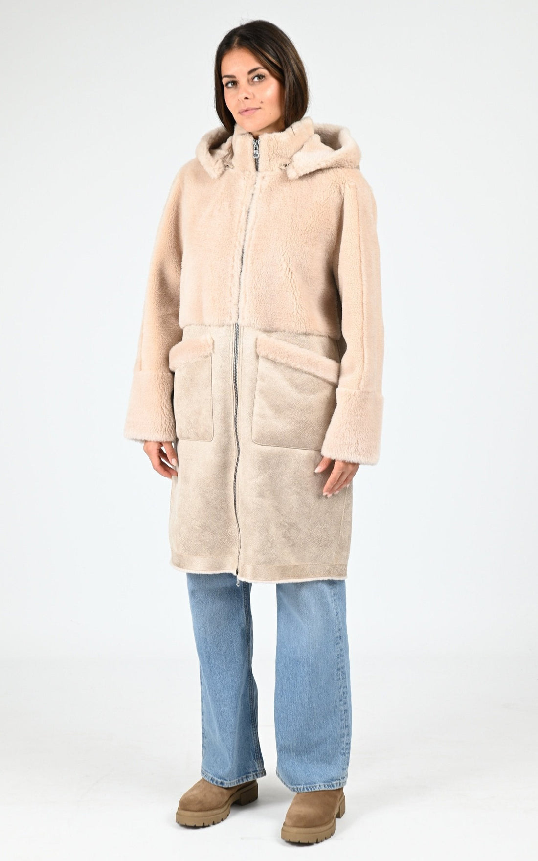 Manteau long en laine rose