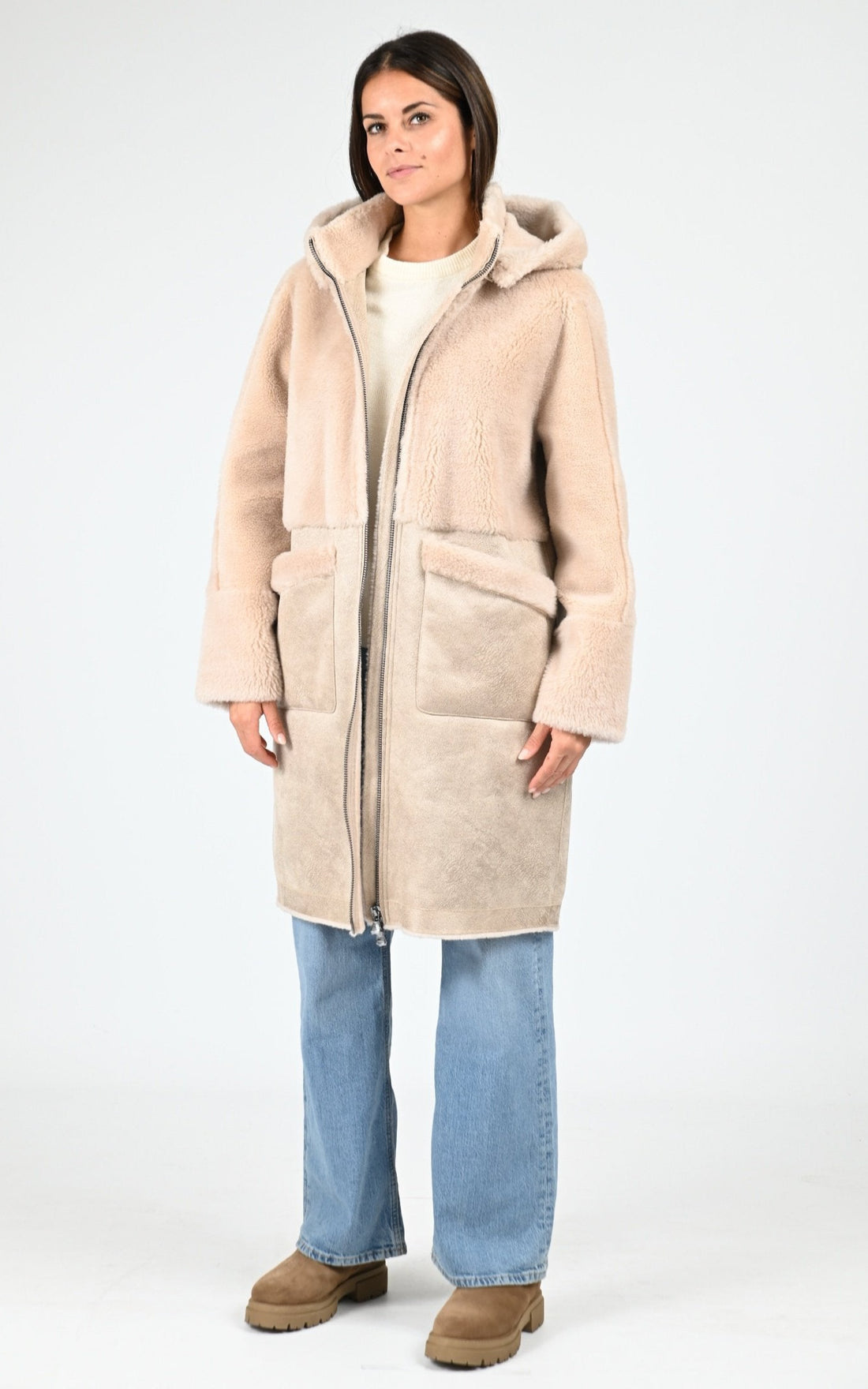 Manteau long en laine rose