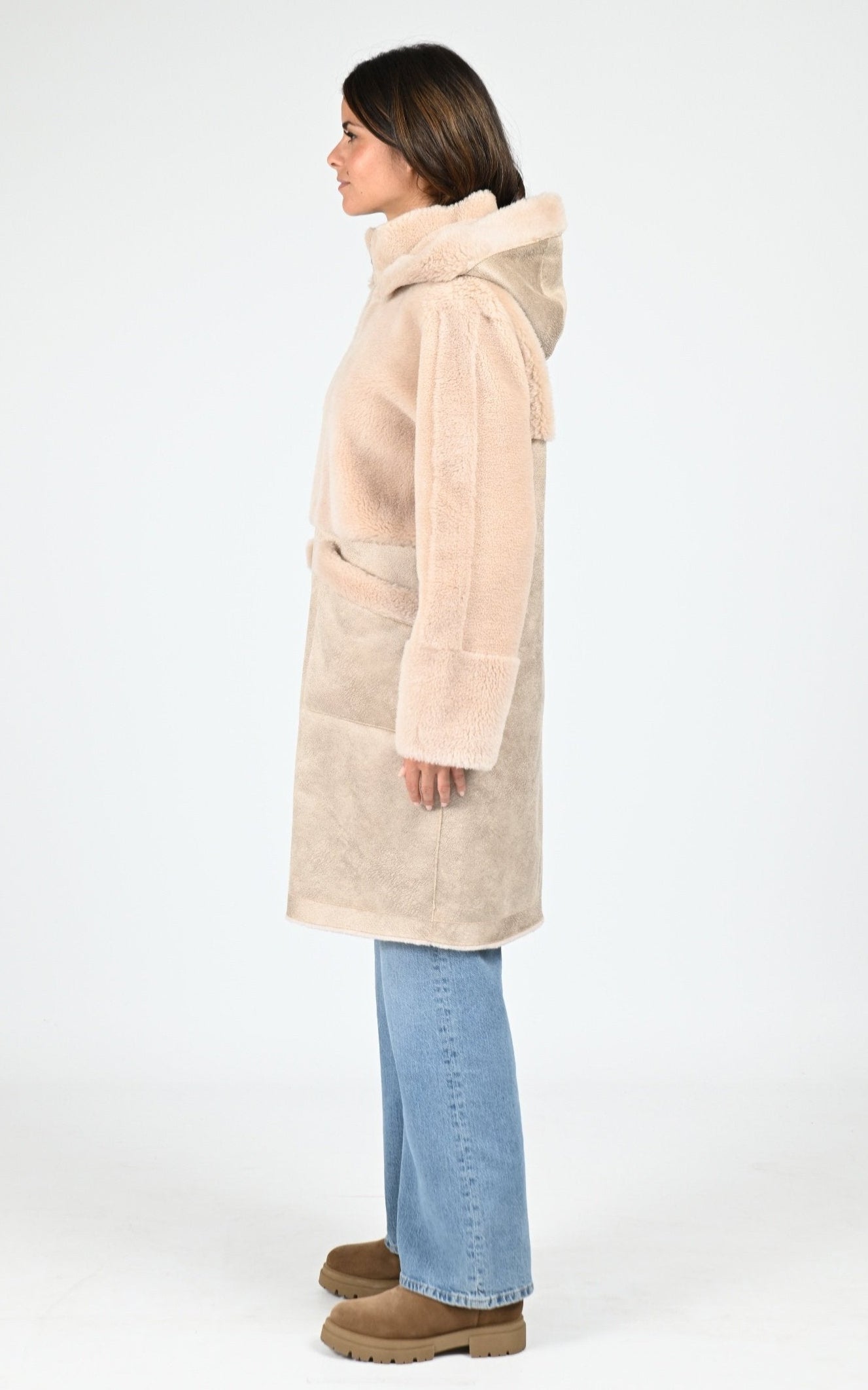 Manteau long en laine rose 3