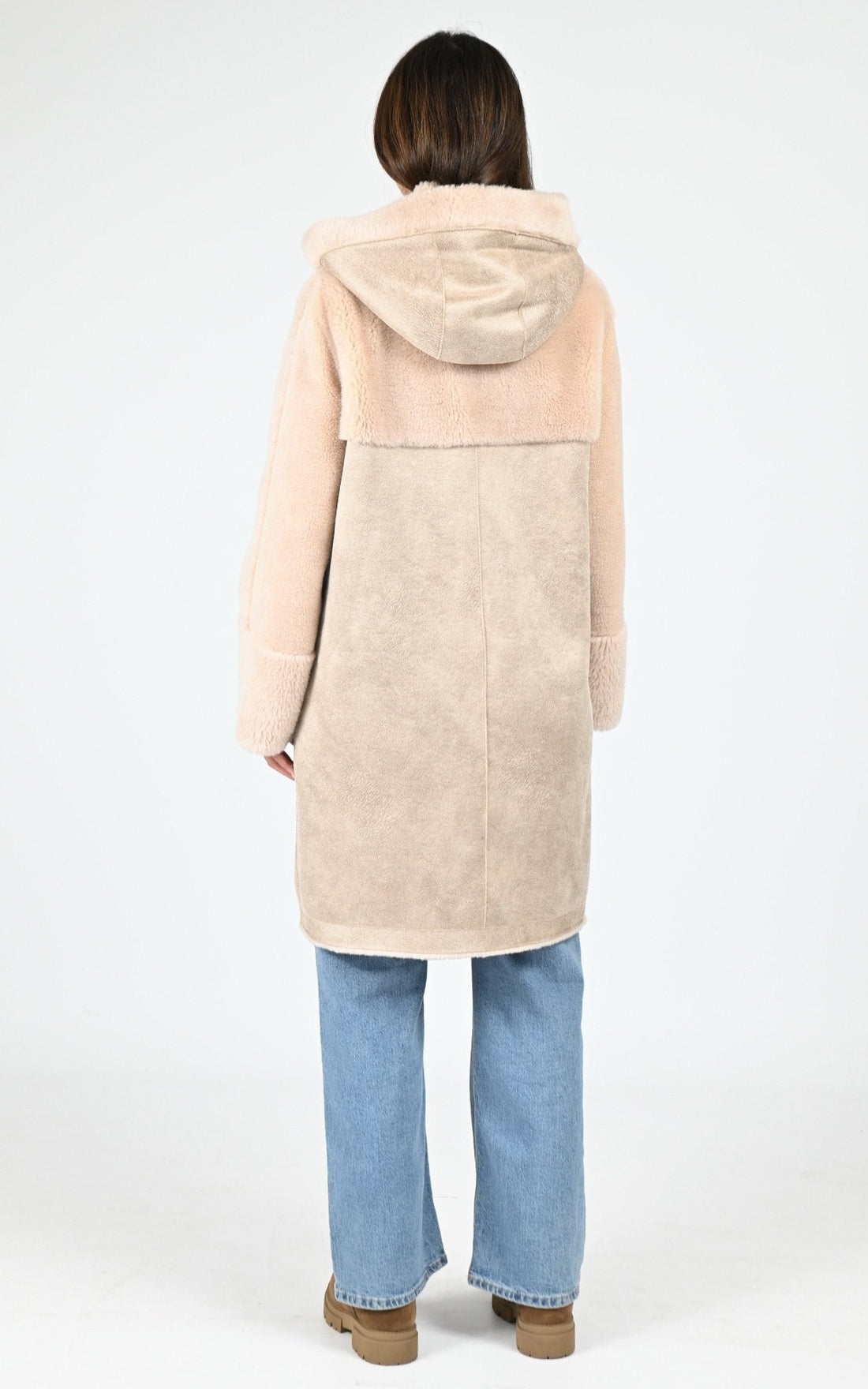 Manteau long en laine rose