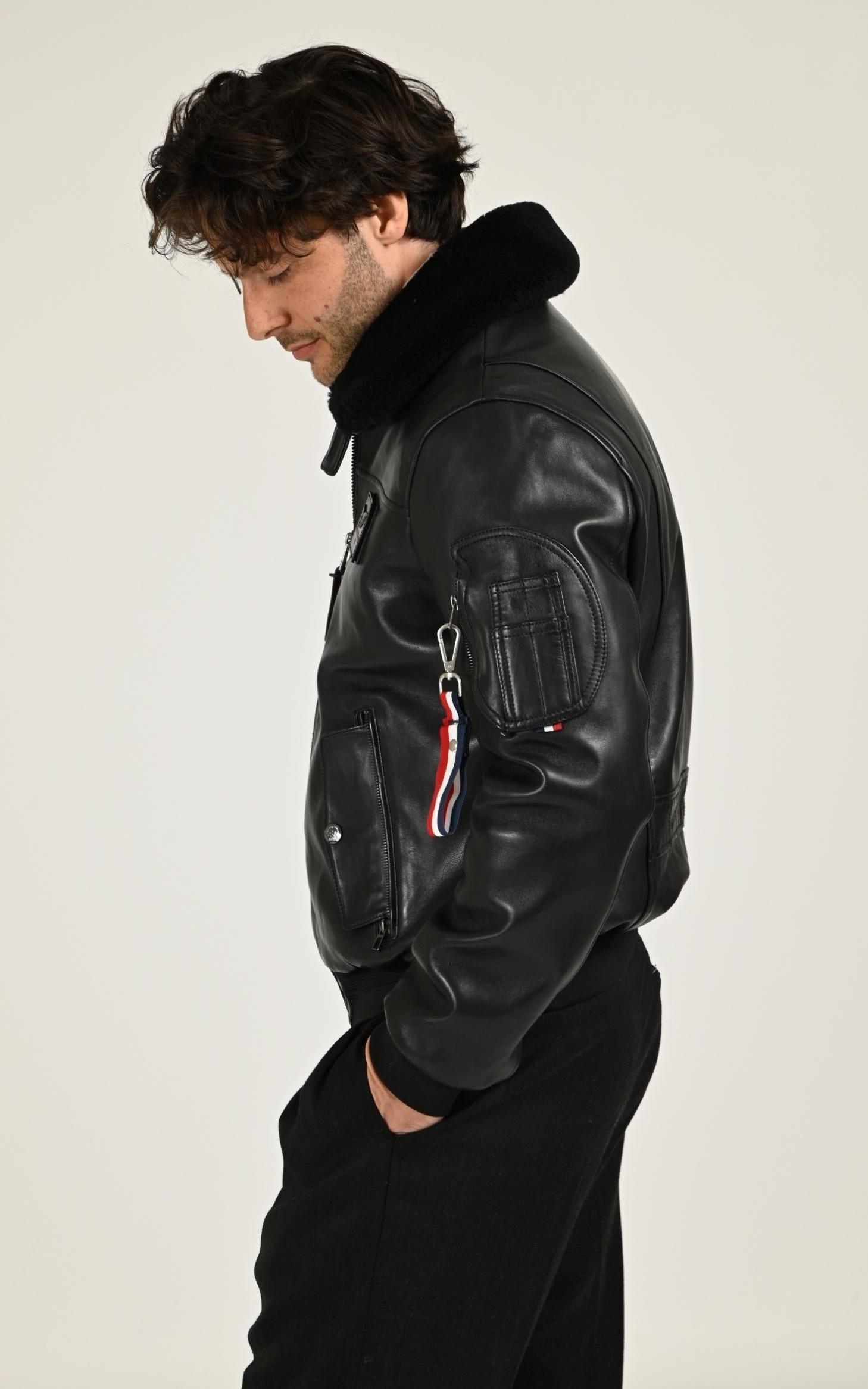 Pilote Cuir Homme Patrouille De France, modèle Rafal de couleur noir 3