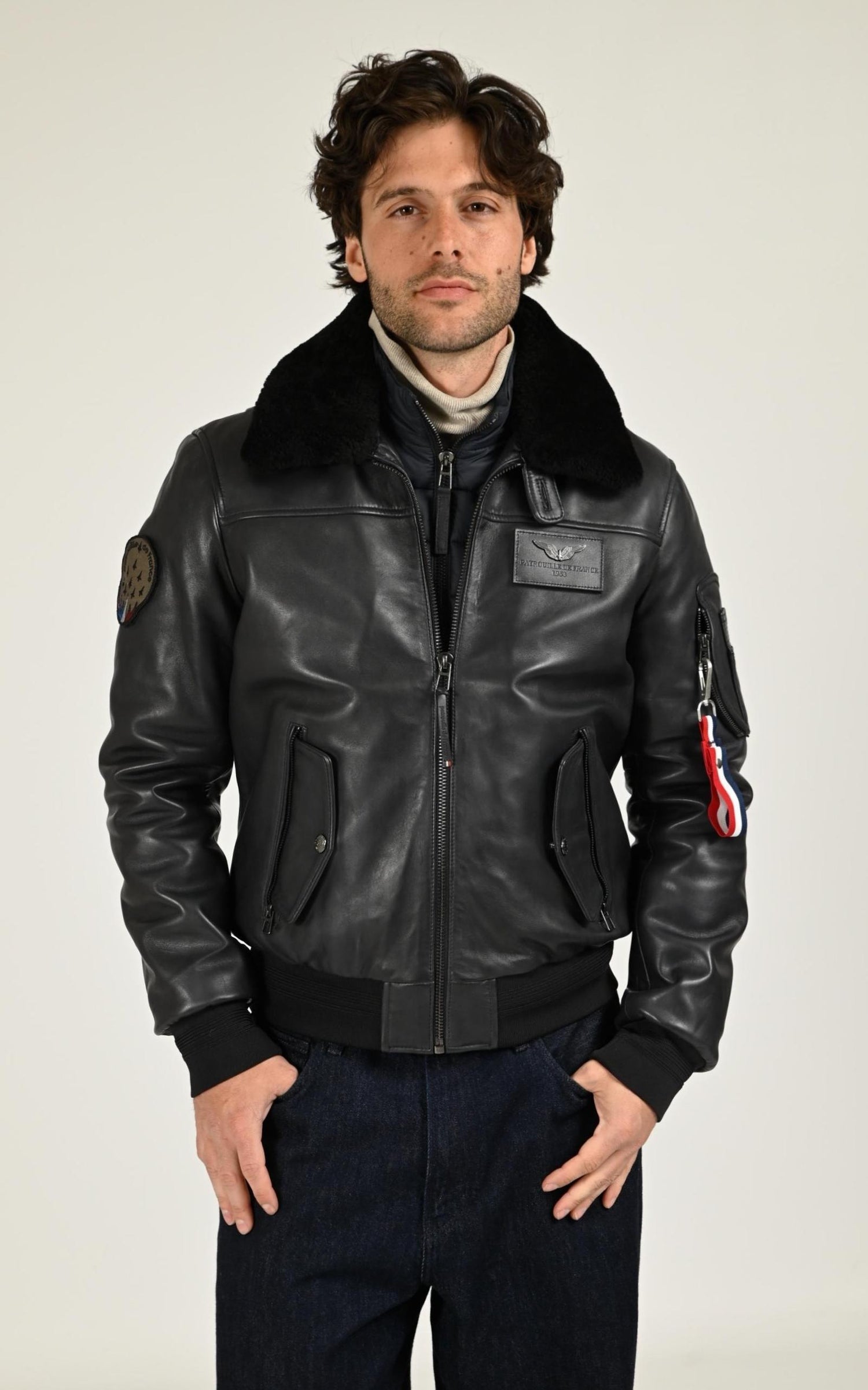 Pilote Cuir Homme Patrouille De France, modèle Rafal de couleur bleu 1