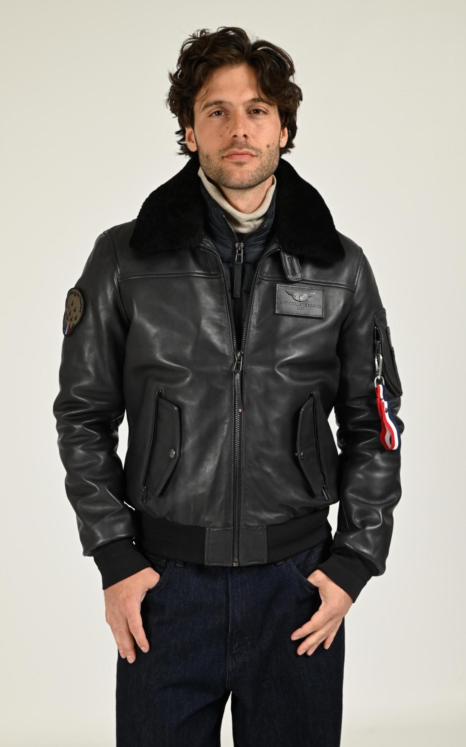 Pilote Cuir Homme Patrouille De France, modèle Rafal de couleur bleu