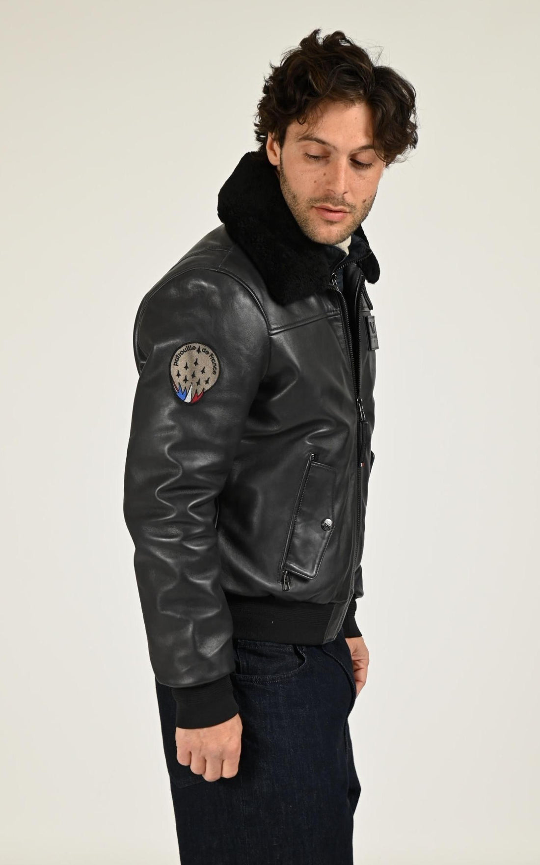 Pilote Cuir Homme Patrouille De France, modèle Rafal de couleur bleu