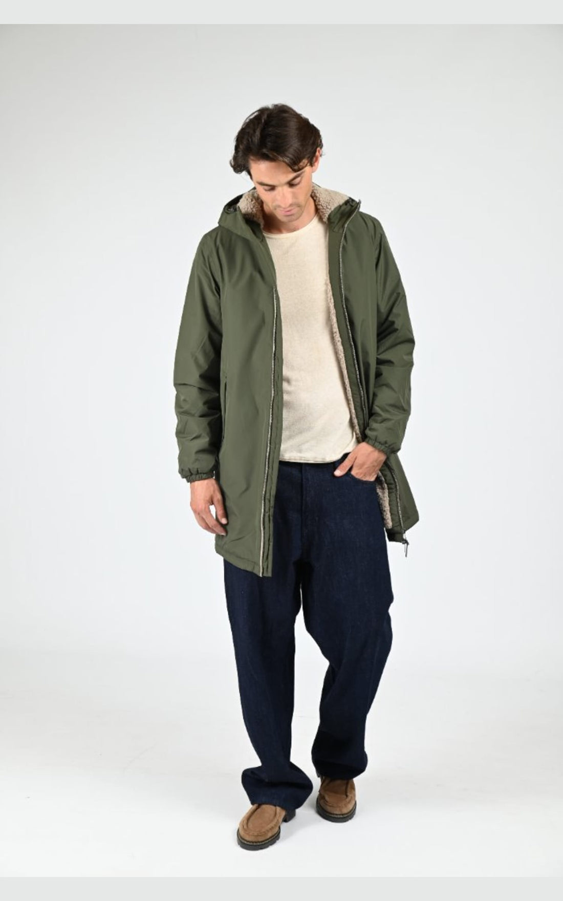 Parka Textile Mixte Aigle, modèle Rain pack sherpa aiw25uoui008 de couleur kaki