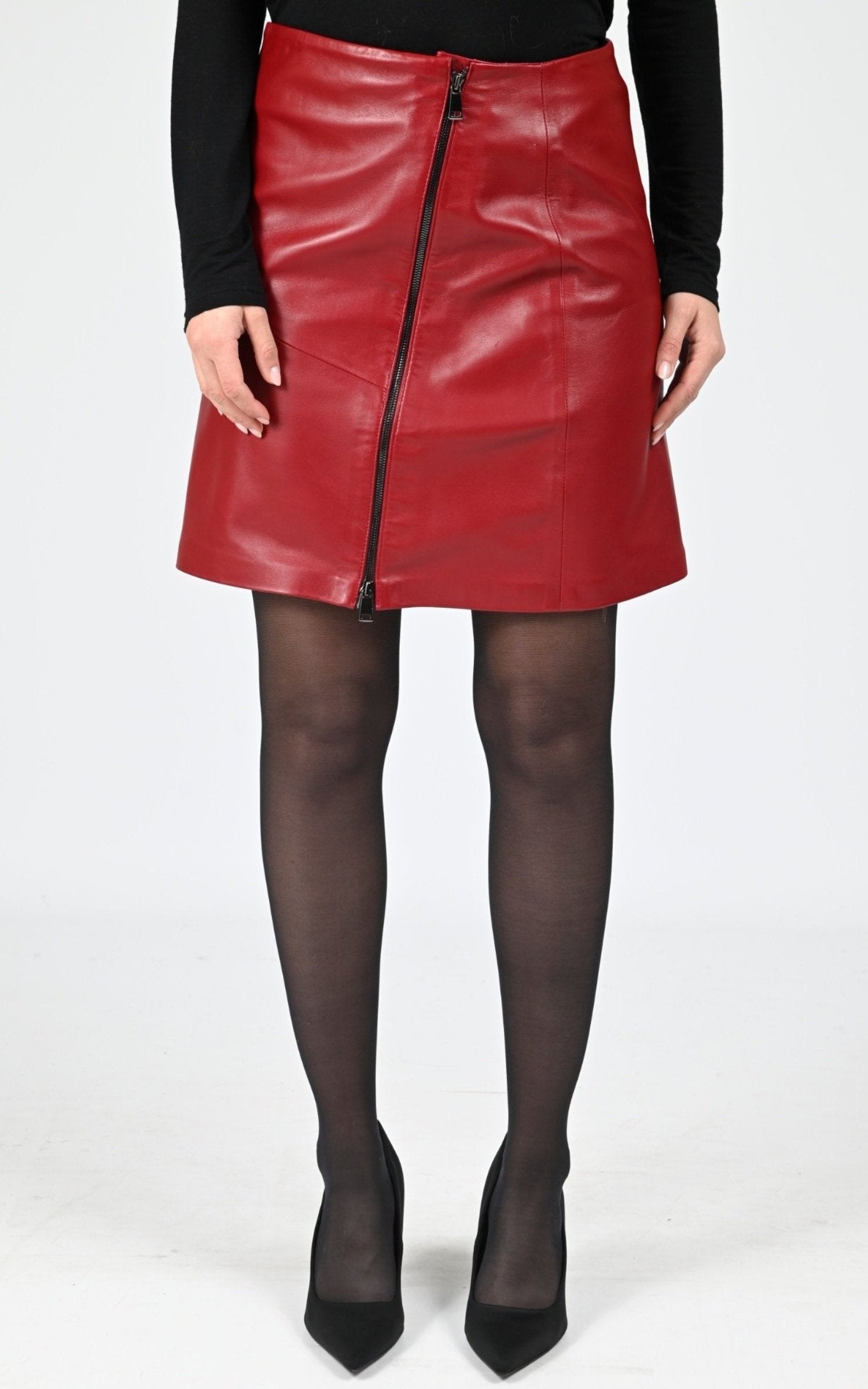 Jupe Cuir Femme La Canadienne, modèle Rica zip ff de couleur rouge 1