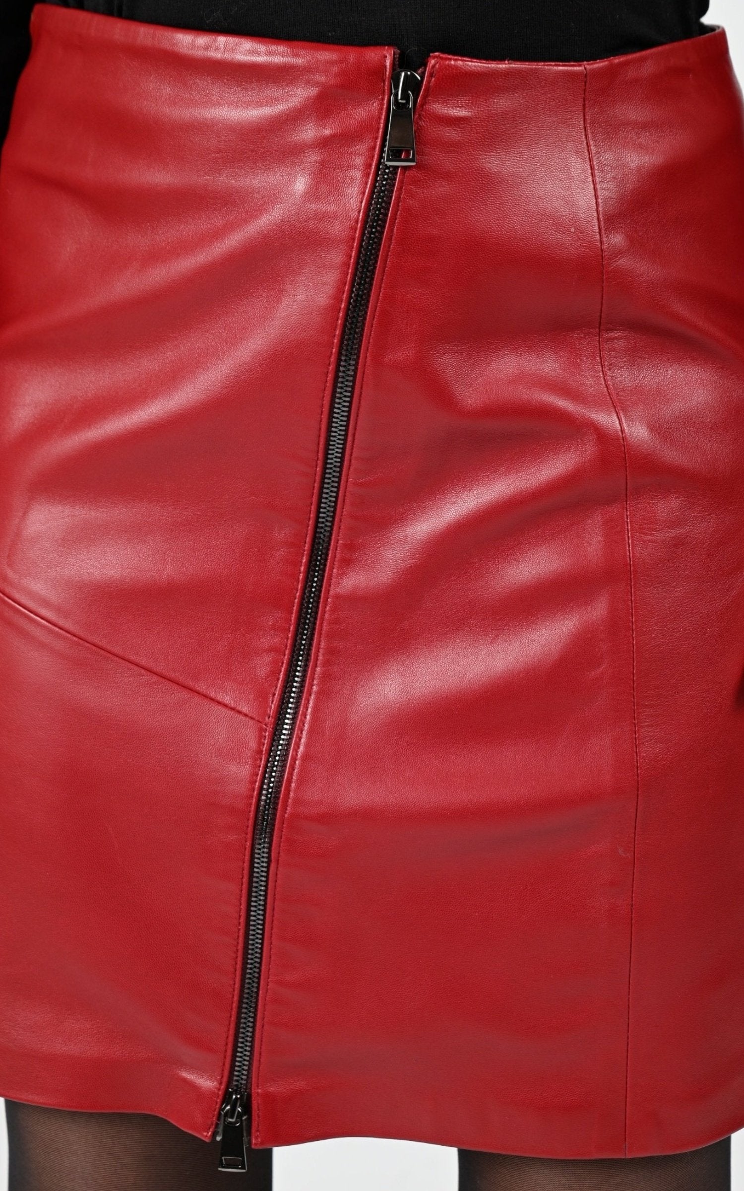 Jupe Cuir Femme La Canadienne, modèle Rica zip ff de couleur rouge 5