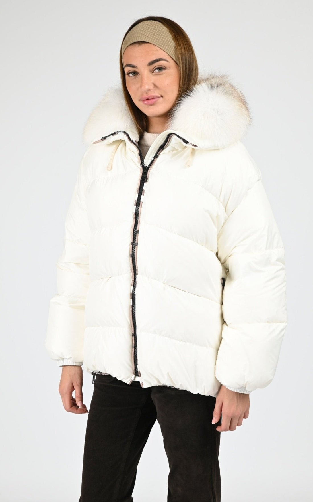 Doudoune Textile Femme Flo-Clo, modèle Rich de couleur latte