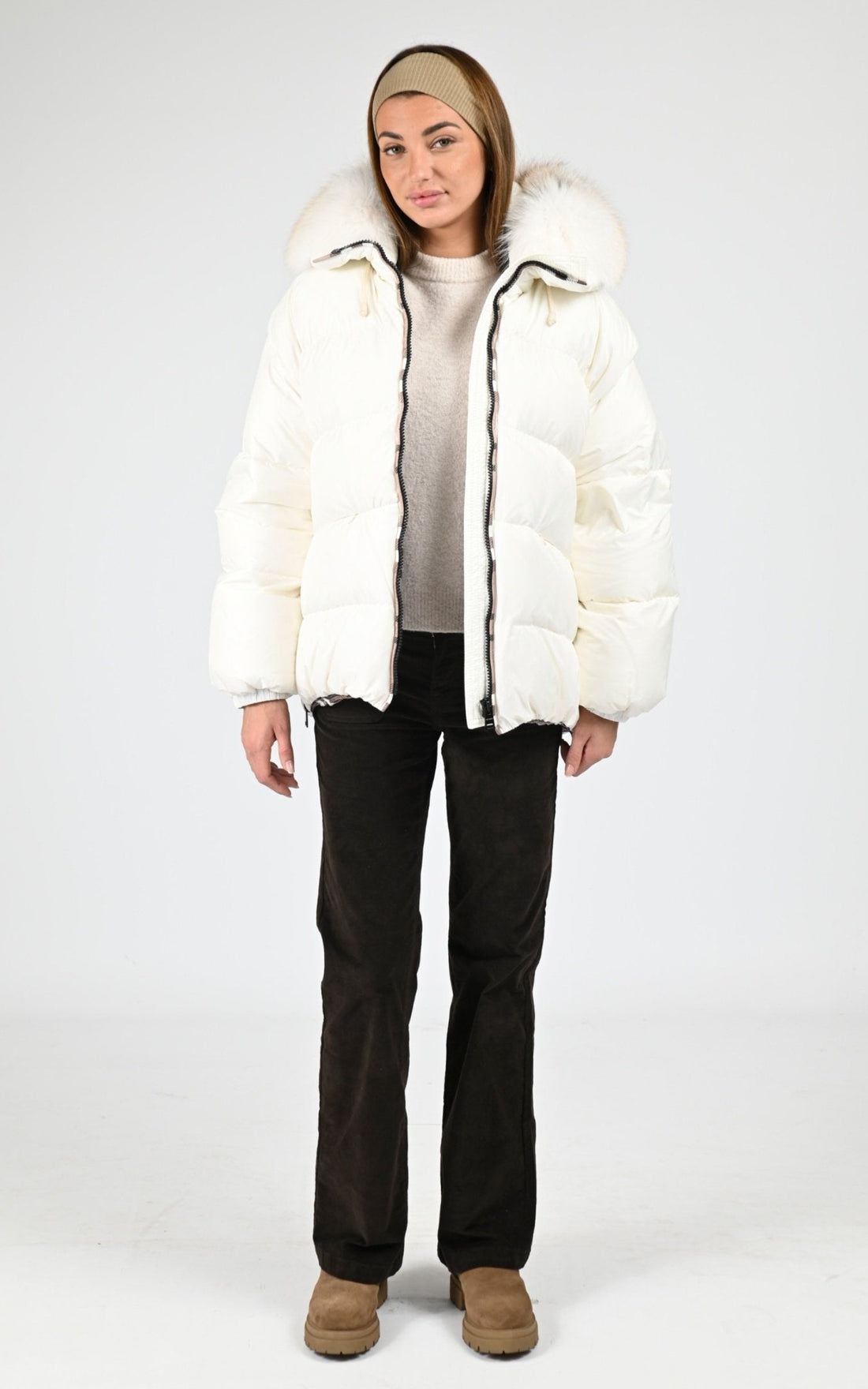 Doudoune Textile Femme Flo-Clo, modèle Rich de couleur latte