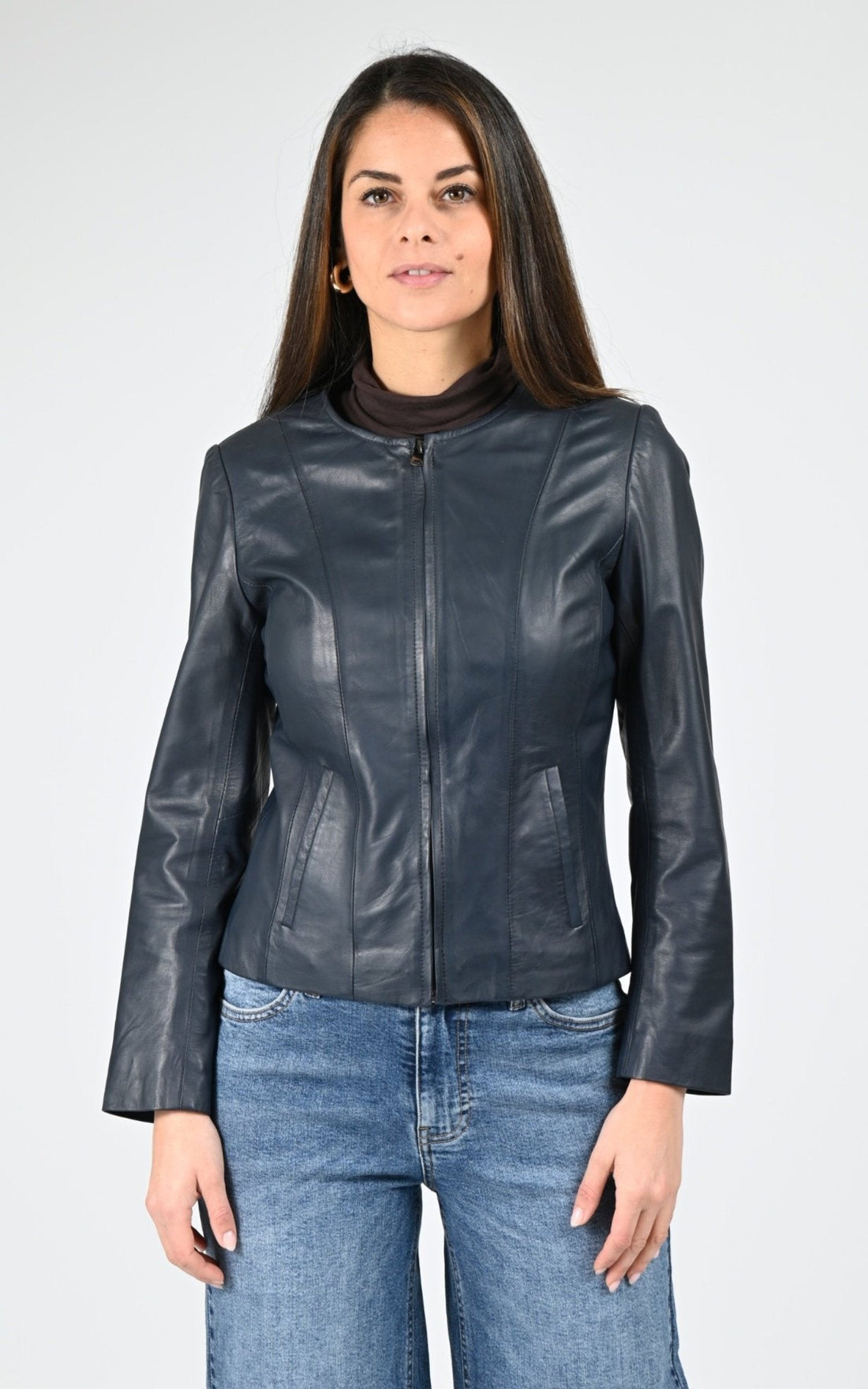 Blouson Cuir Femme La Canadienne, modèle Sephora de couleur navy