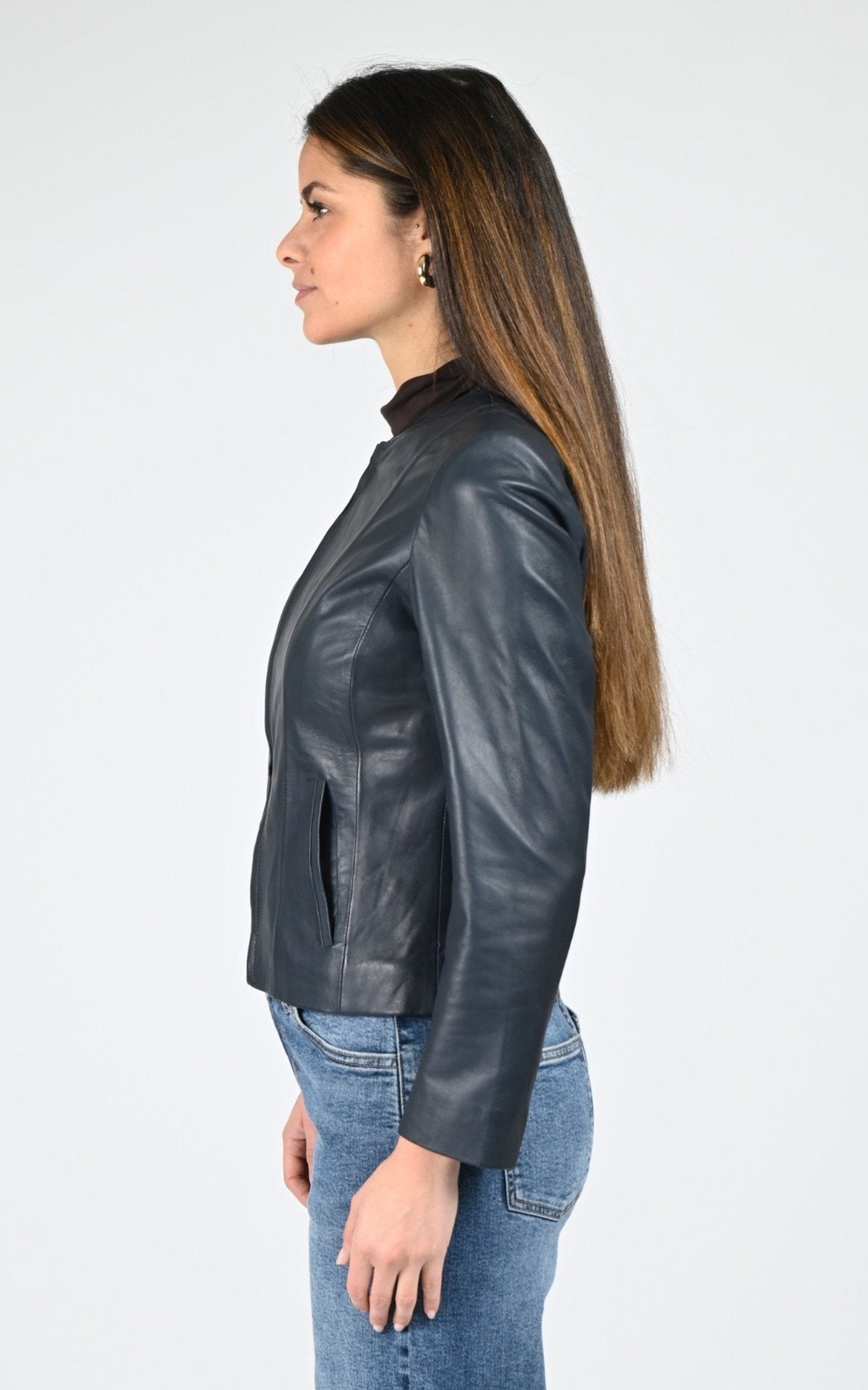 Blouson Cuir Femme La Canadienne, modèle Sephora de couleur navy
