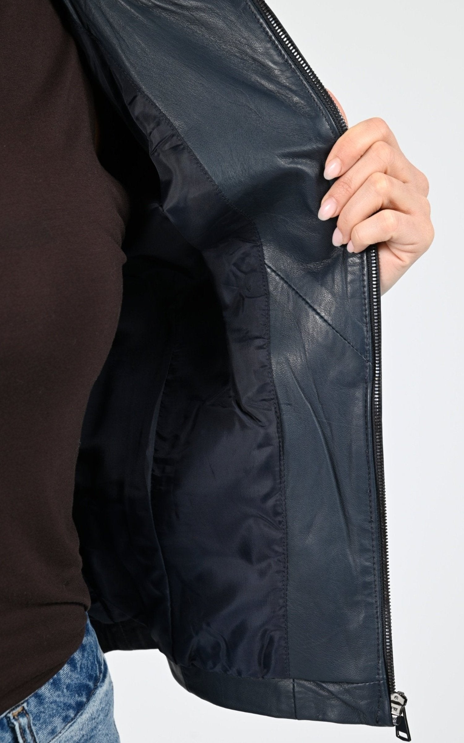 Blouson Cuir Femme La Canadienne, modèle Sephora de couleur navy 6