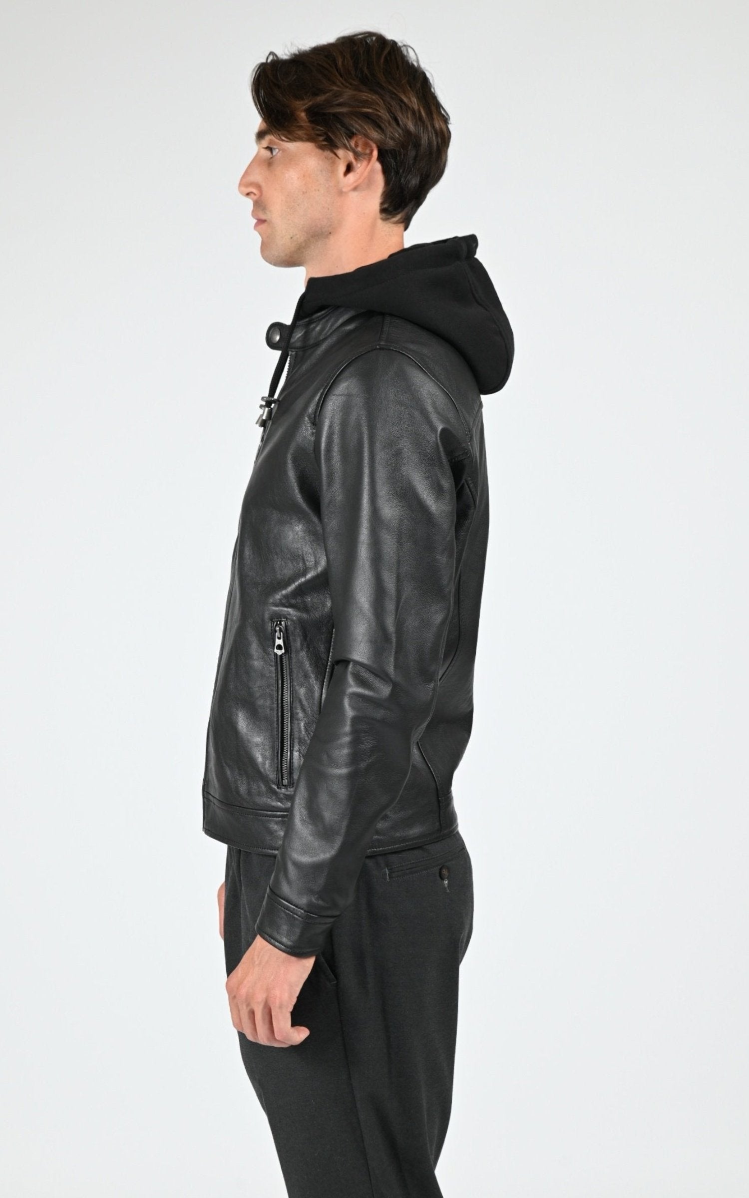 Blouson Cuir Homme Daytona 73, modèle Shafter hood 104441 de couleur black