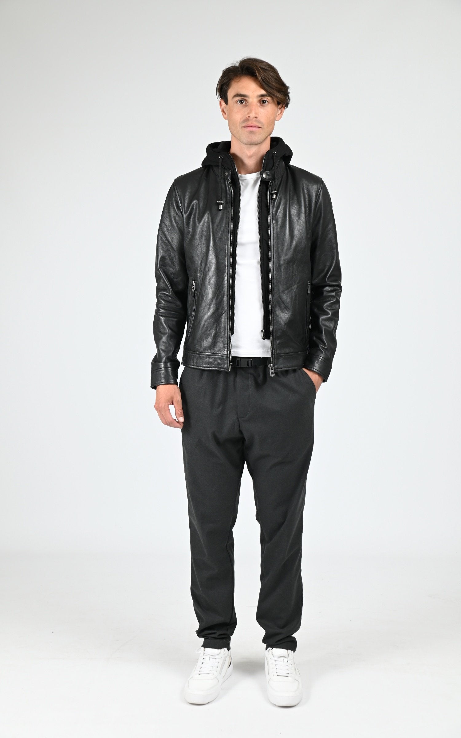 Blouson Cuir Homme Daytona 73, modèle Shafter hood 104441 de couleur black 2