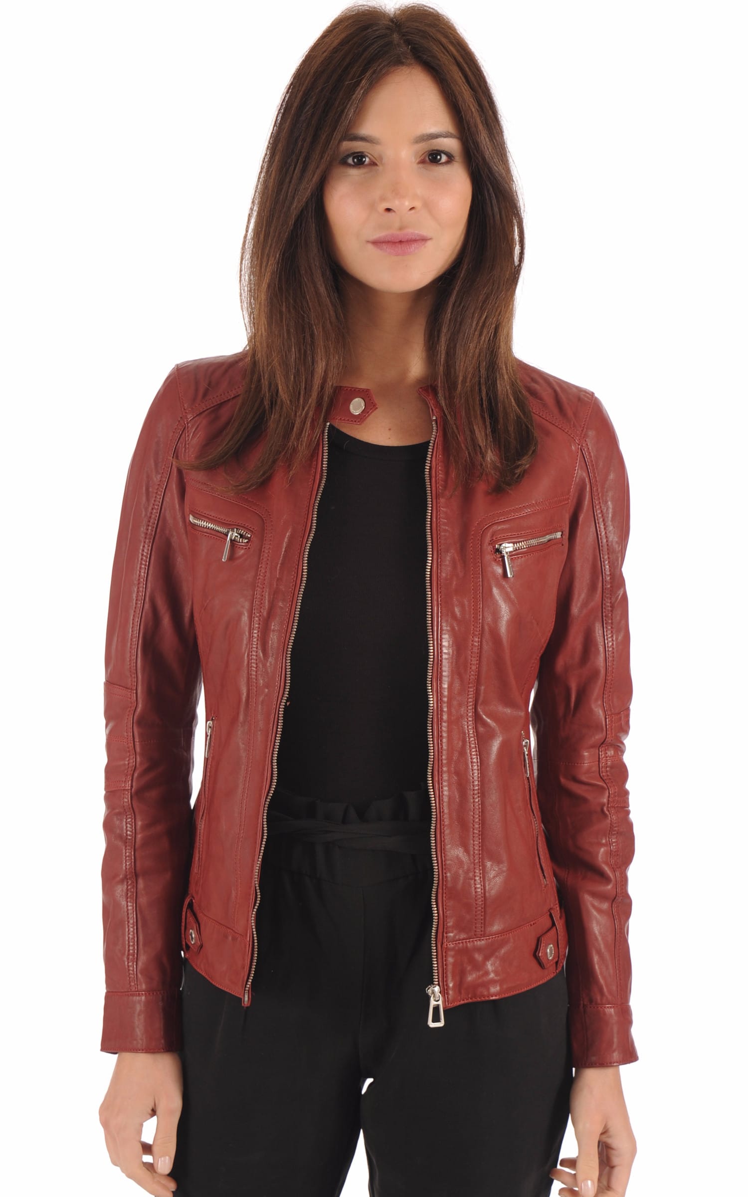 Blouson Cuir Femme Rose garden, modèle Silene 100104 de couleur rouge 1