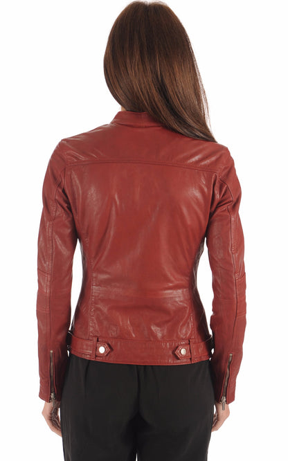 Blouson Cuir Femme Rose garden, modèle Silene 100104 de couleur rouge