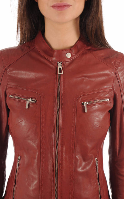 Blouson Cuir Femme Rose garden, modèle Silene 100104 de couleur rouge