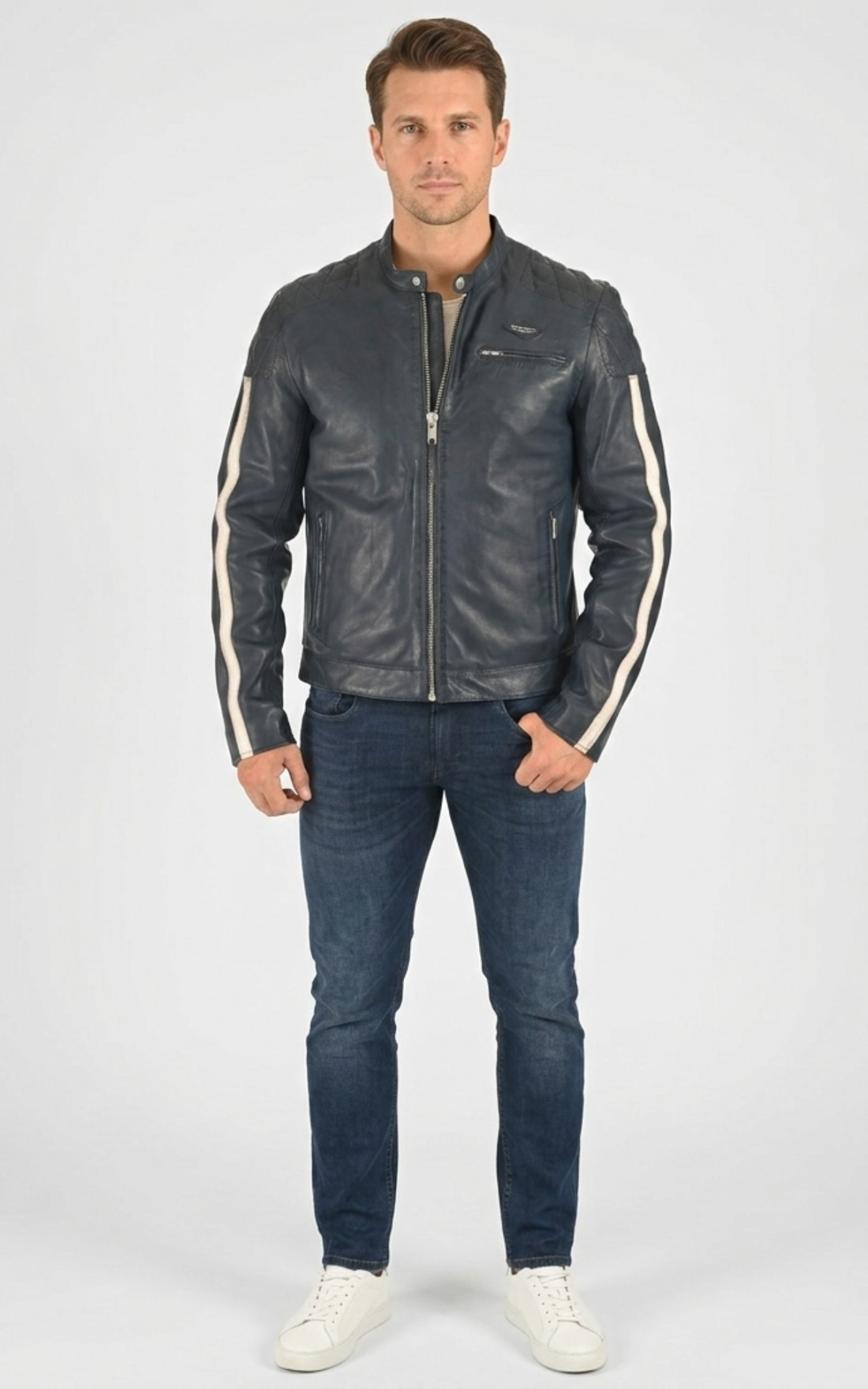 Blouson motard cuir d&