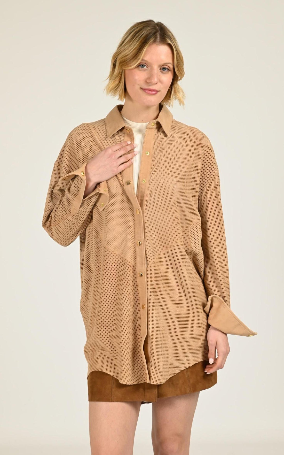 Chemise  Femme Giorgio Et Mario, modèle Sonita vel de couleur beige / taupe